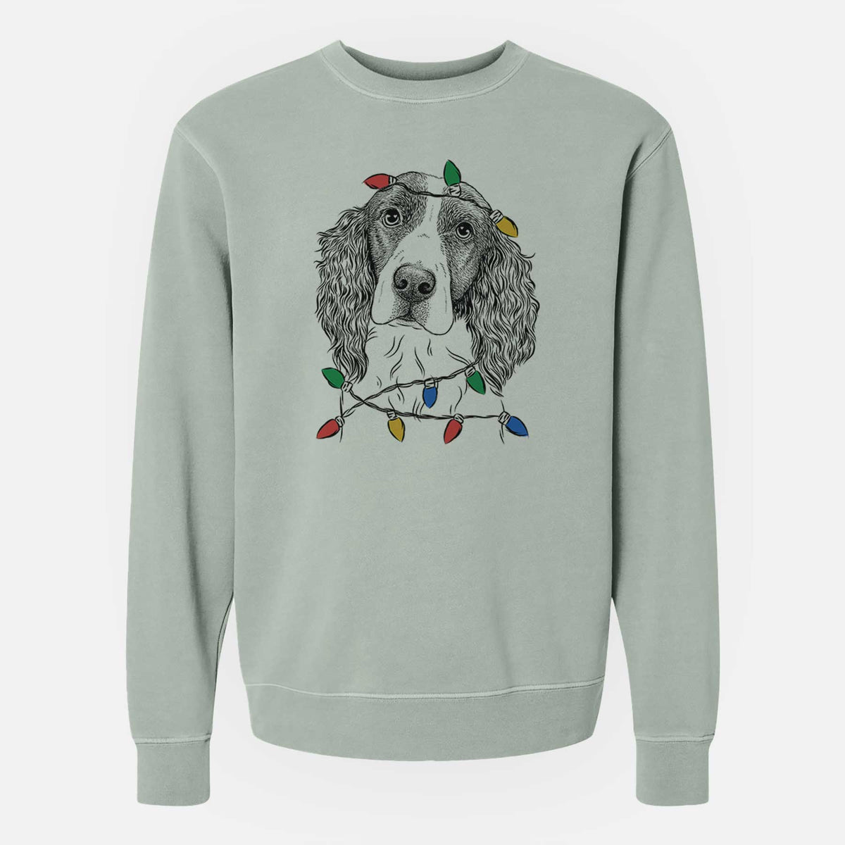 Christmas Lights Annie the English Springer Spaniel - Unisex Pigment Dyed Crew Sweatshirt
