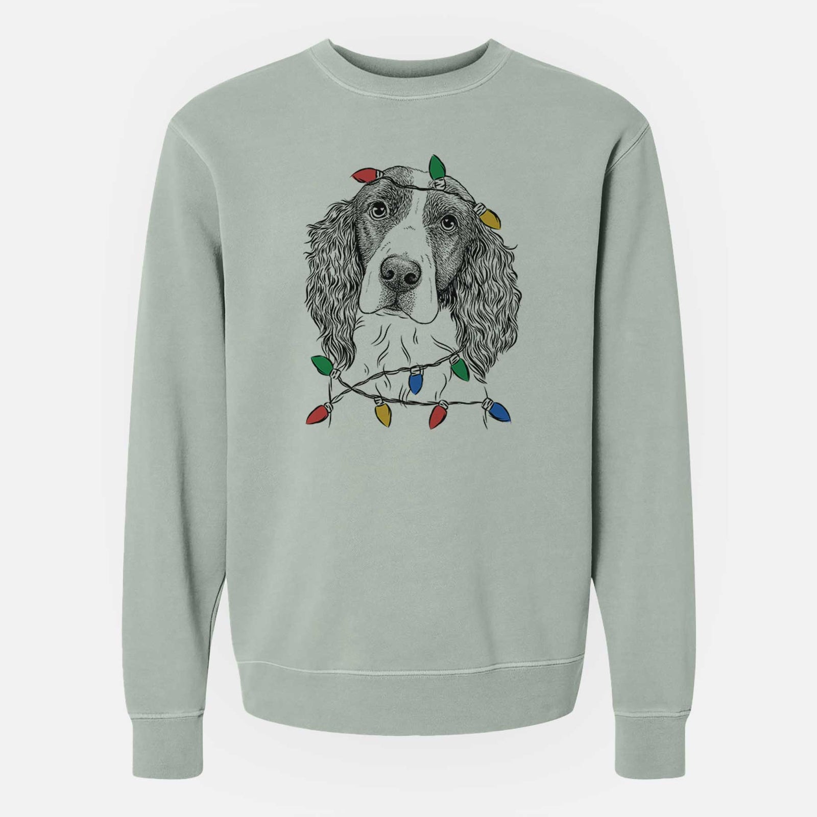 Christmas Lights Annie the English Springer Spaniel - Unisex Pigment Dyed Crew Sweatshirt
