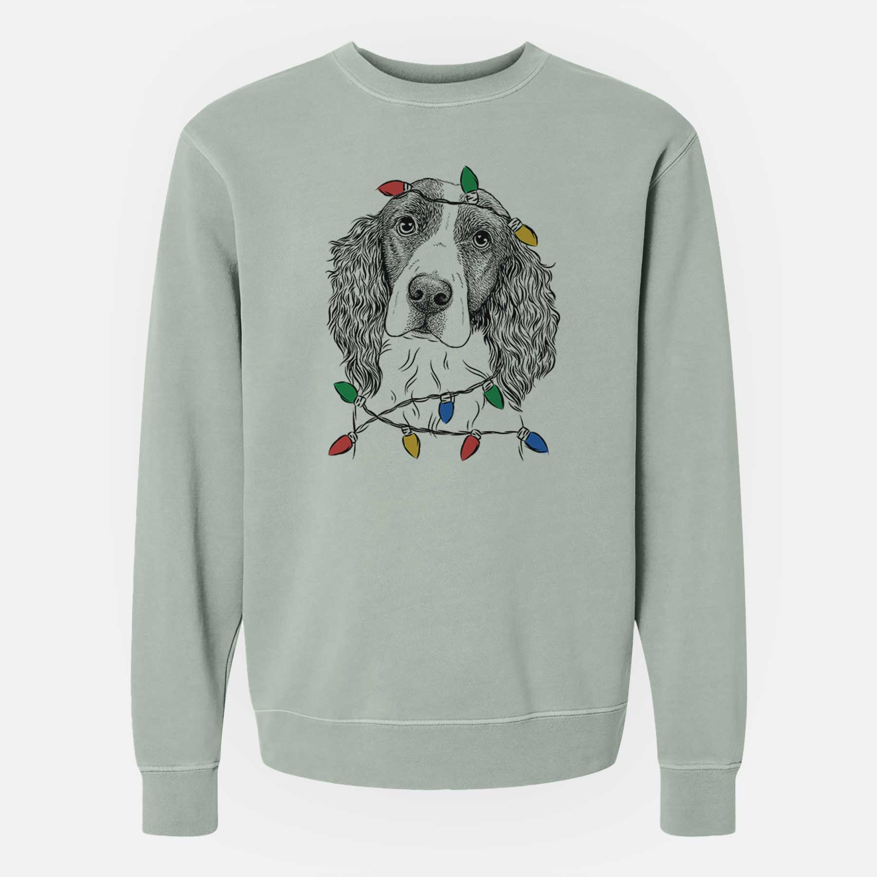 Christmas Lights Annie the English Springer Spaniel - Unisex Pigment Dyed Crew Sweatshirt