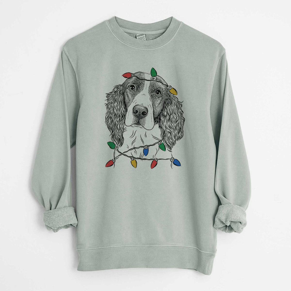 Christmas Lights Annie the English Springer Spaniel - Unisex Pigment Dyed Crew Sweatshirt