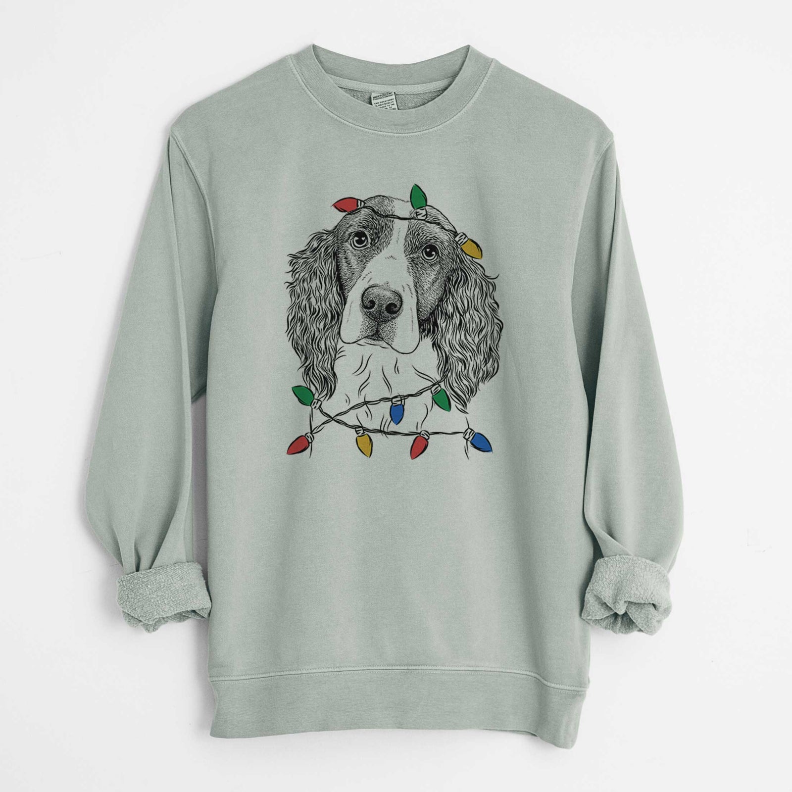 Christmas Lights Annie the English Springer Spaniel - Unisex Pigment Dyed Crew Sweatshirt