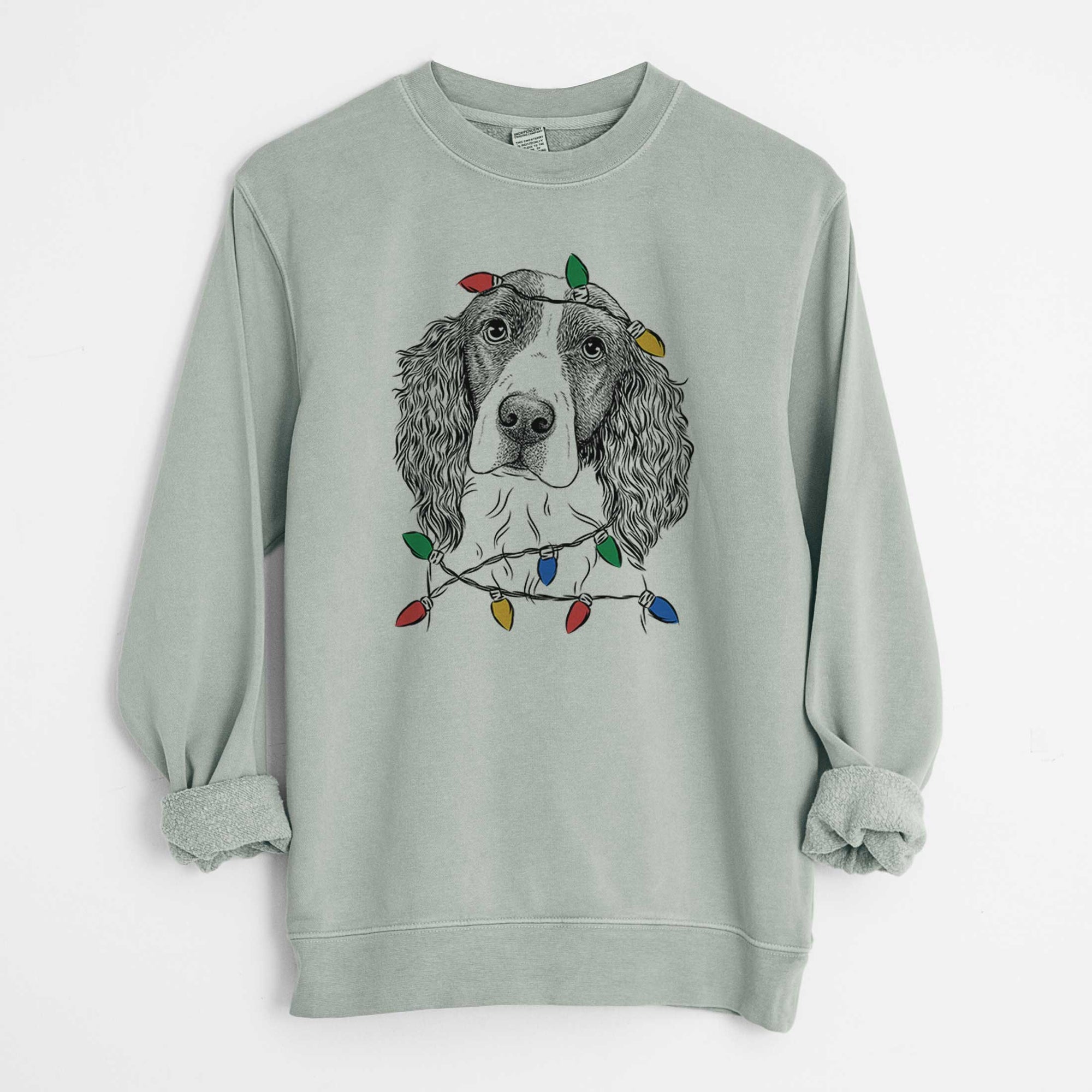 Christmas Lights Annie the English Springer Spaniel - Unisex Pigment Dyed Crew Sweatshirt