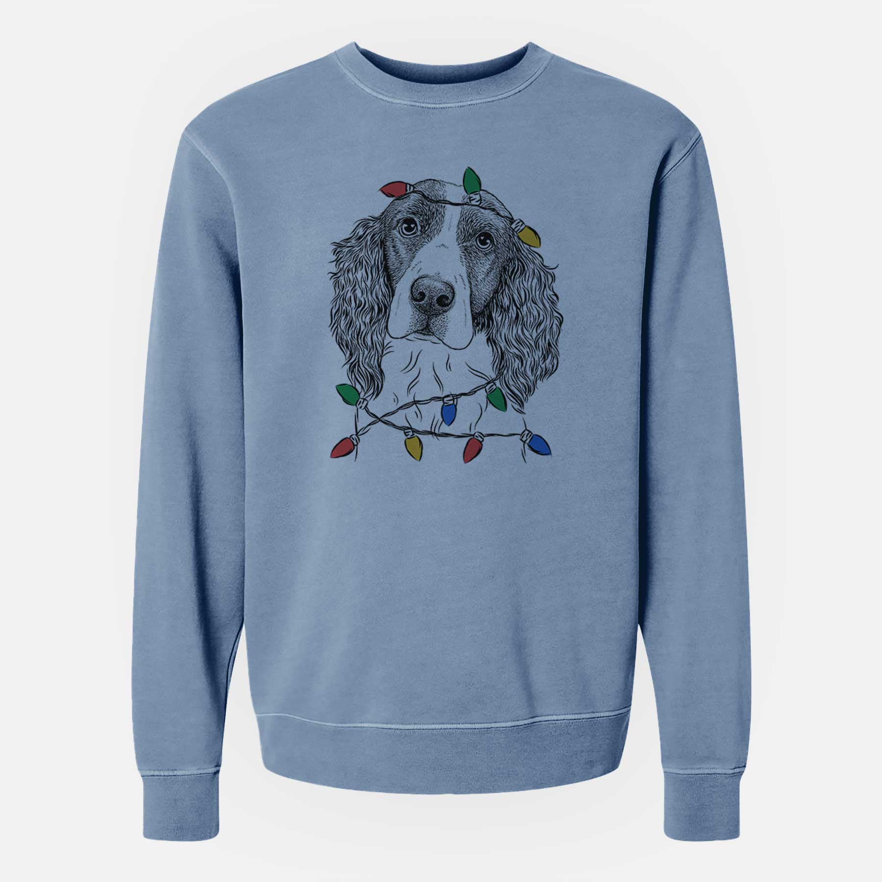 Christmas Lights Annie the English Springer Spaniel - Unisex Pigment Dyed Crew Sweatshirt