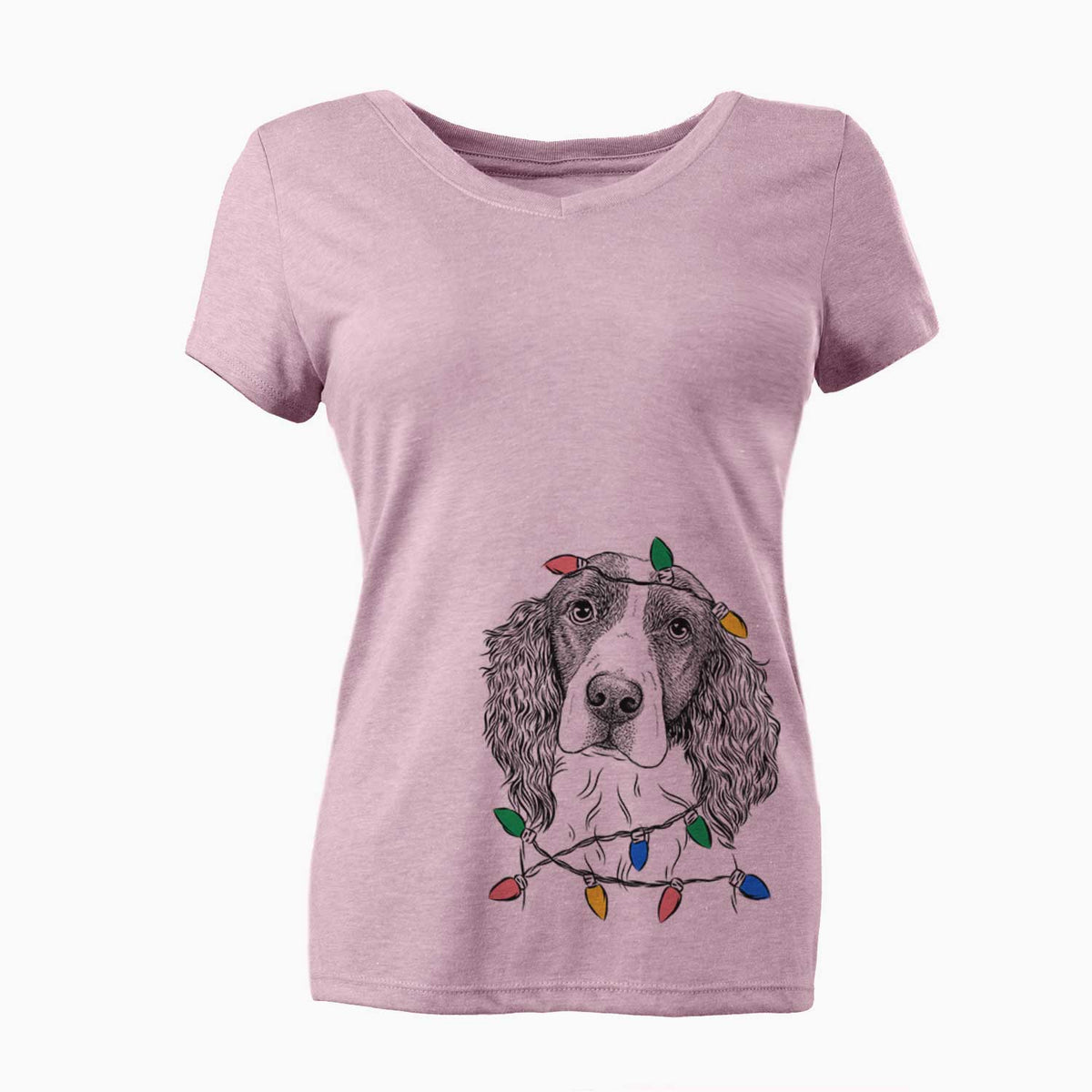 Christmas Lights Annie the English Springer Spaniel - Women's V-neck Shirt