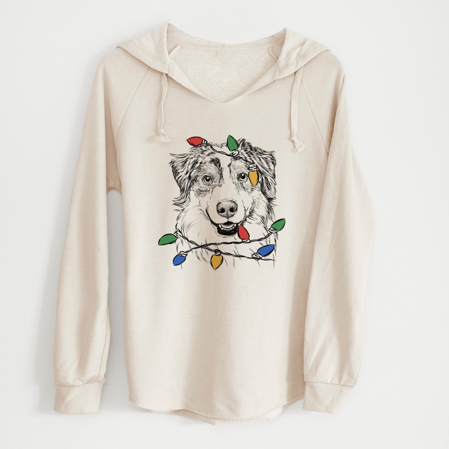 Christmas Lights Aonghus the Australian Shepherd - Cali Wave Hooded Sweatshirt