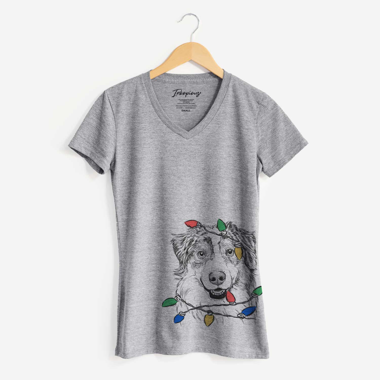 Christmas Lights Aonghus the Australian Shepherd - Women's V-neck Shirt