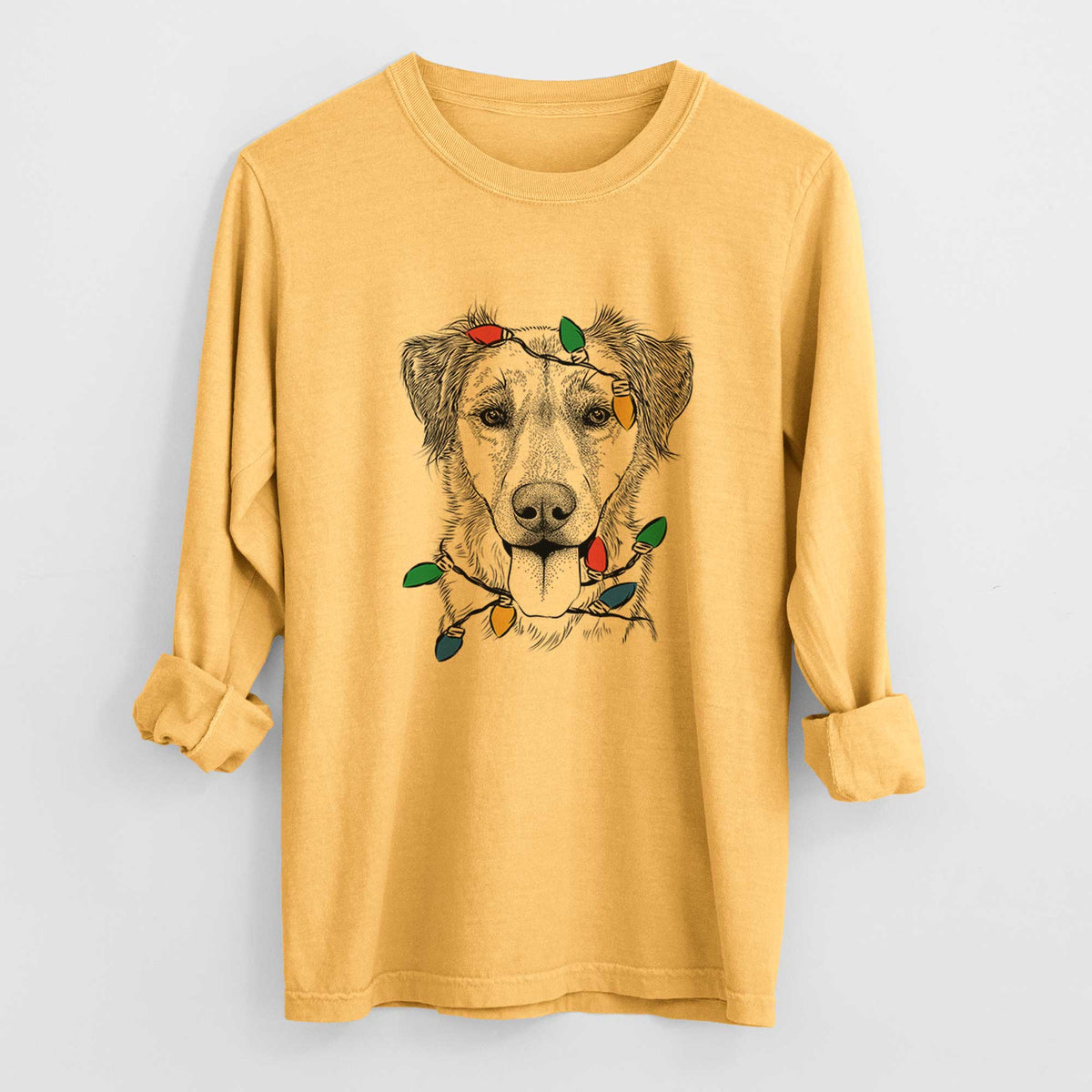 Christmas Lights Apollo the Mixed Breed - Heavyweight 100% Cotton Long Sleeve