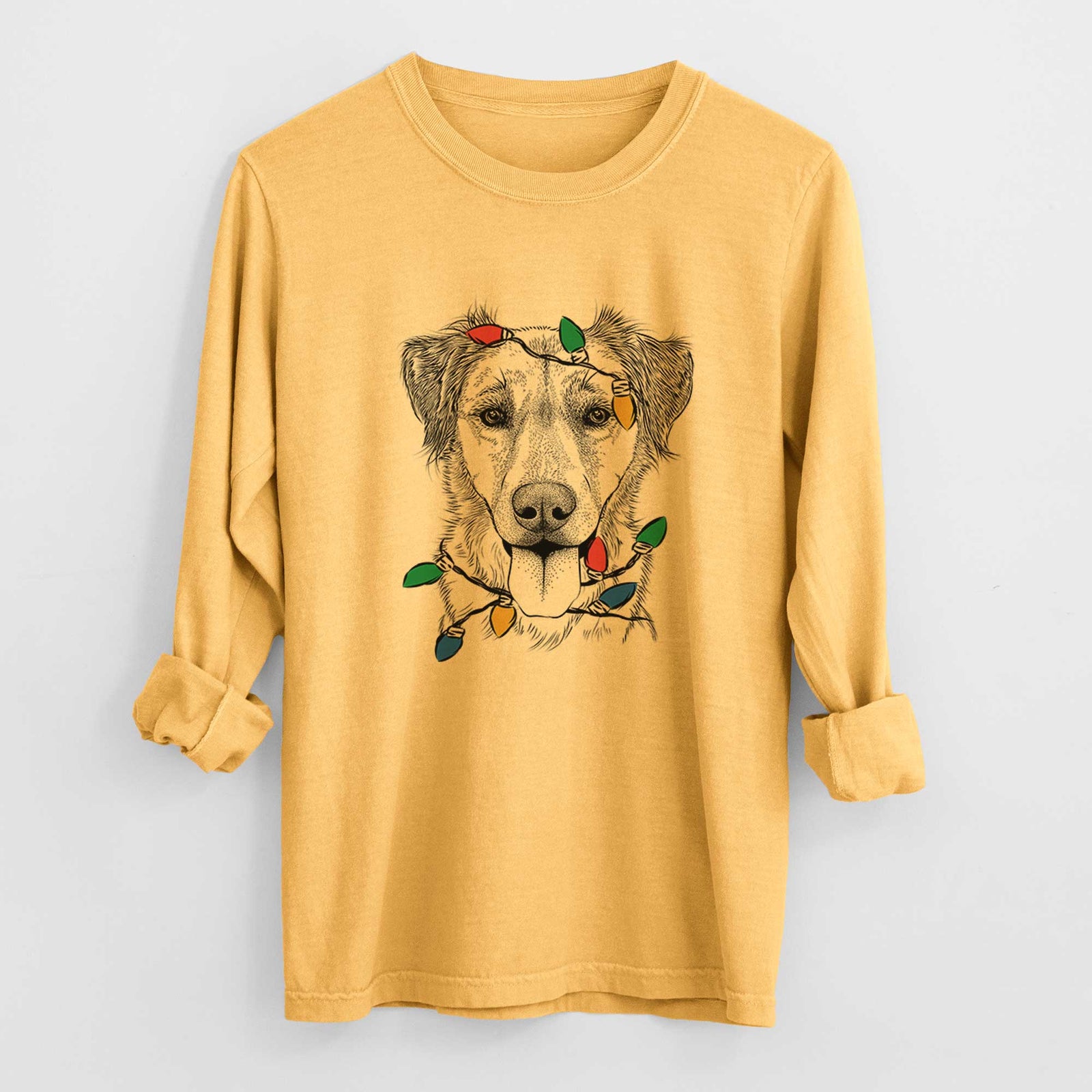 Christmas Lights Apollo the Mixed Breed - Heavyweight 100% Cotton Long Sleeve
