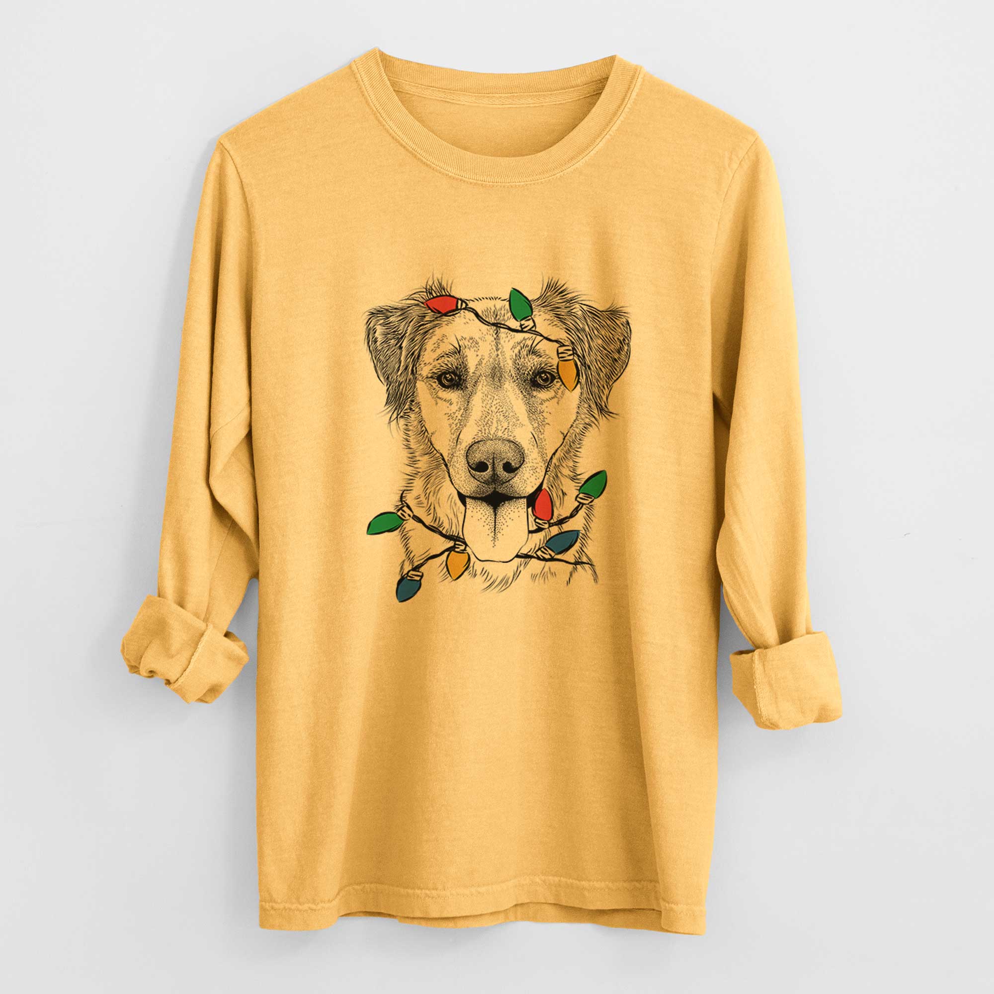 Christmas Lights Apollo the Mixed Breed - Heavyweight 100% Cotton Long Sleeve