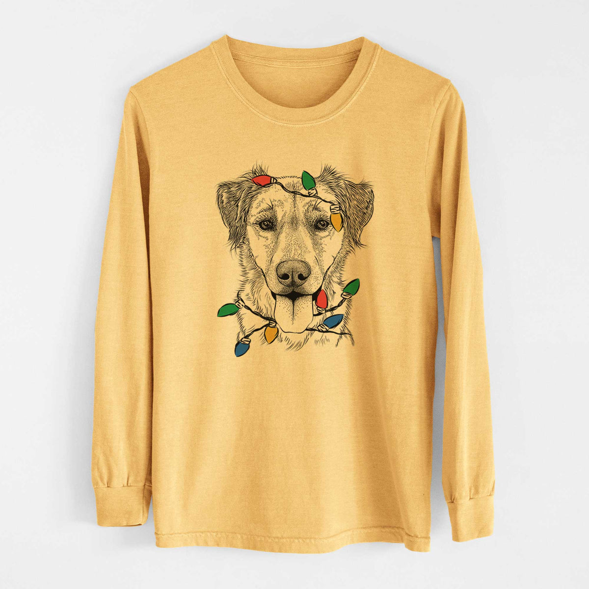 Christmas Lights Apollo the Mixed Breed - Heavyweight 100% Cotton Long Sleeve