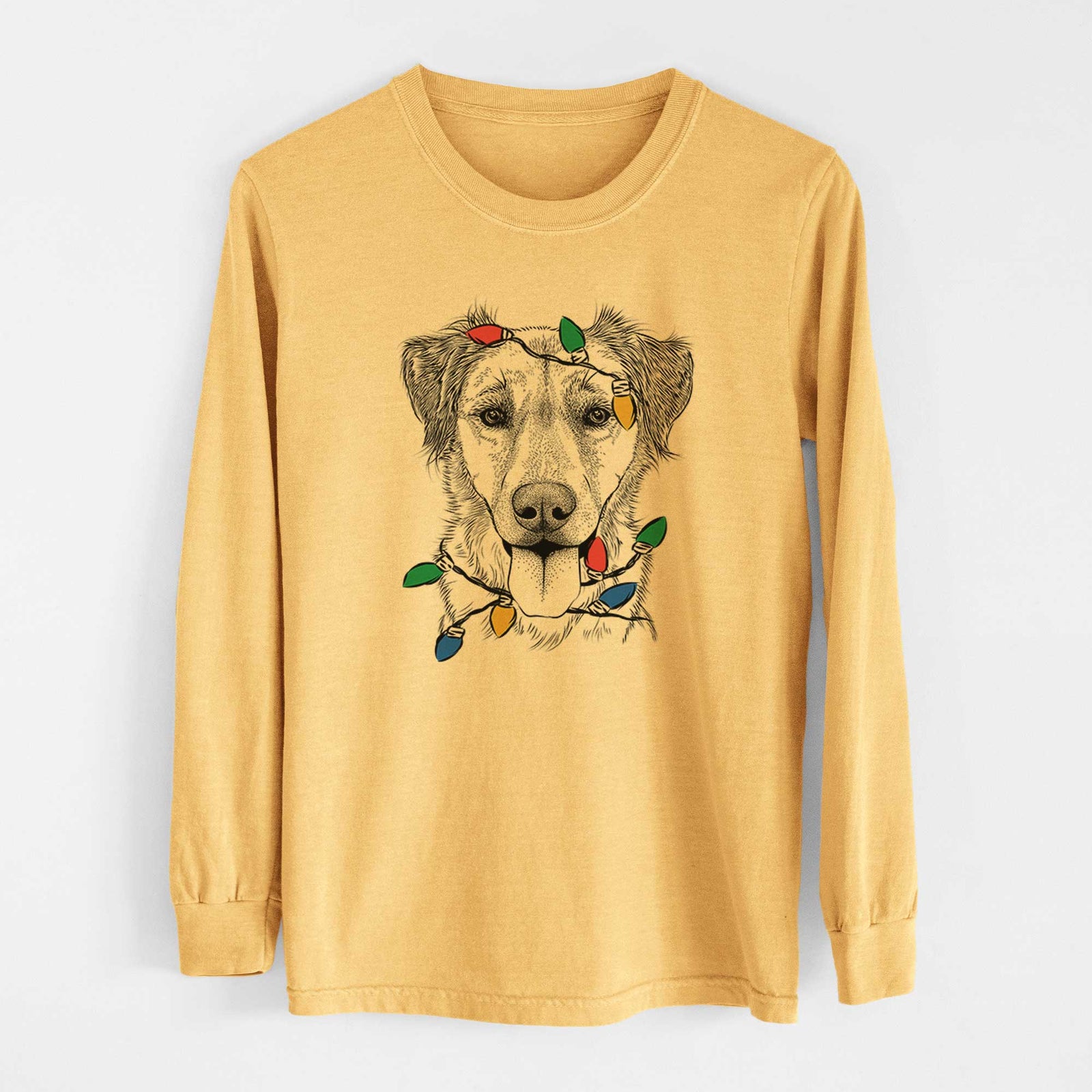 Christmas Lights Apollo the Mixed Breed - Heavyweight 100% Cotton Long Sleeve