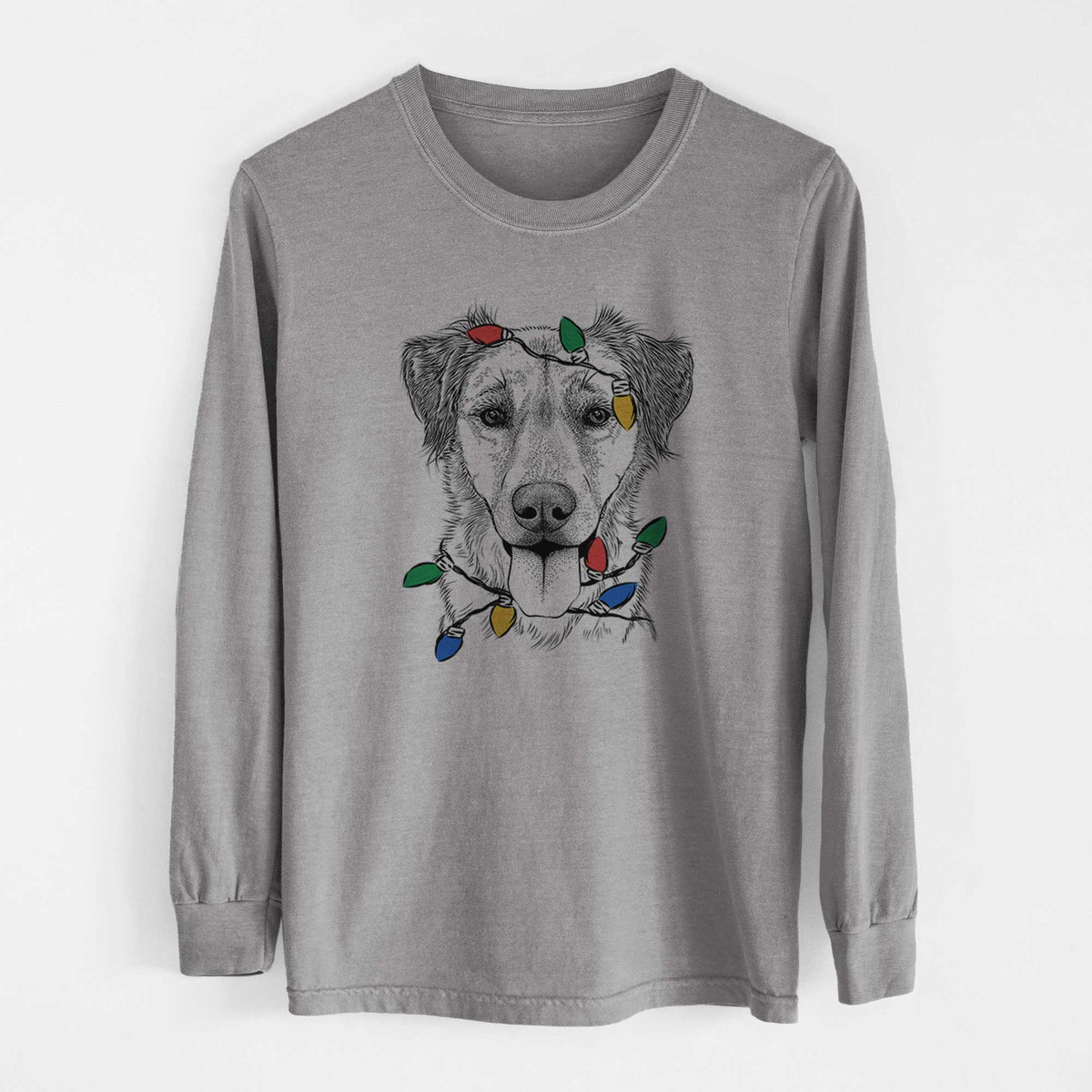 Christmas Lights Apollo the Mixed Breed - Heavyweight 100% Cotton Long Sleeve