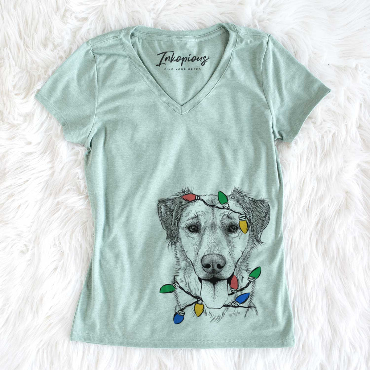 Christmas Lights Apollo the Mixed Breed - Women&#39;s V-neck Shirt