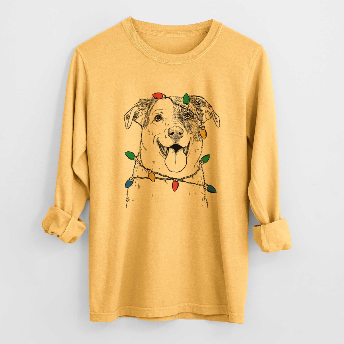 Christmas Lights Archer the Shepherd Mix - Heavyweight 100% Cotton Long Sleeve