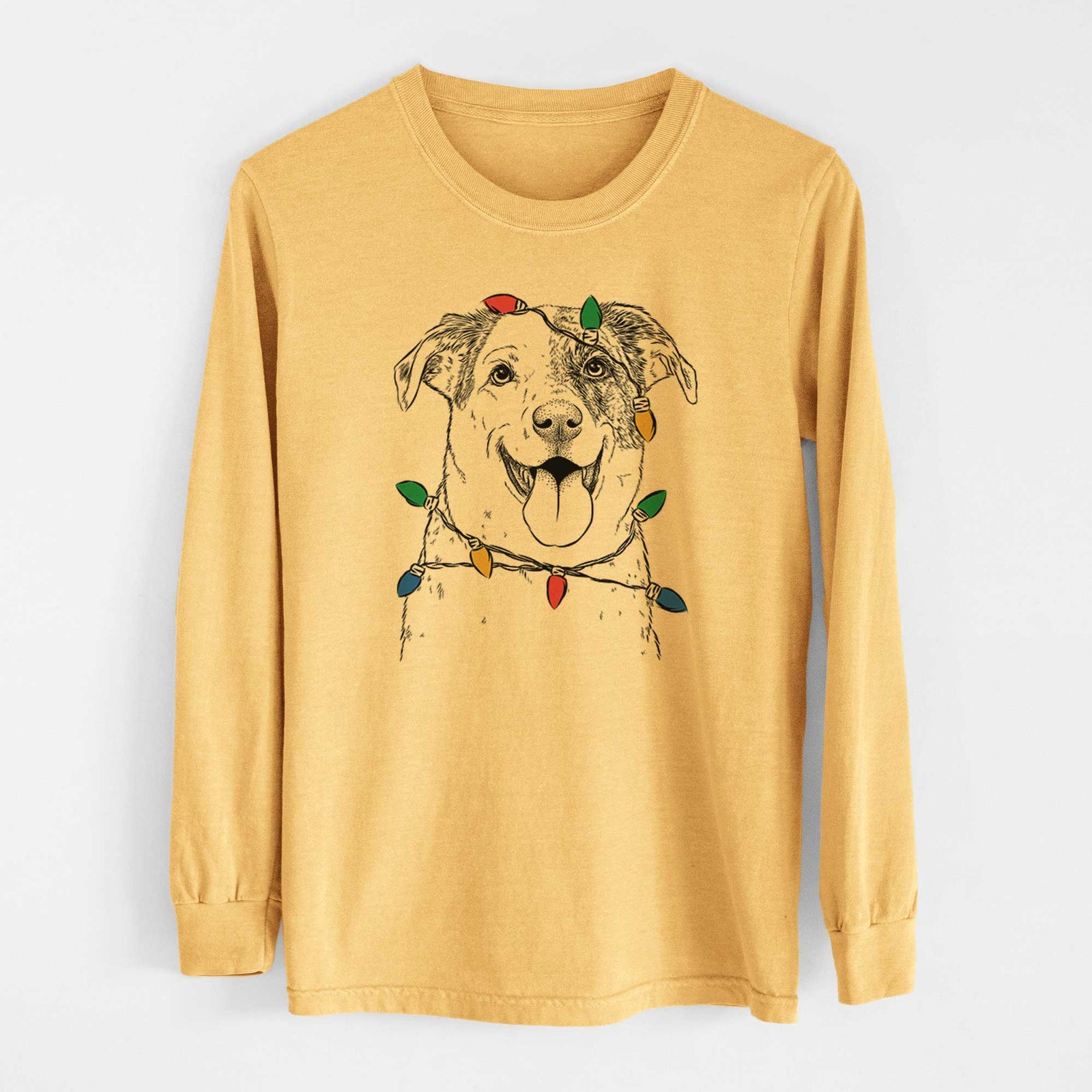 Christmas Lights Archer the Shepherd Mix - Heavyweight 100% Cotton Long Sleeve