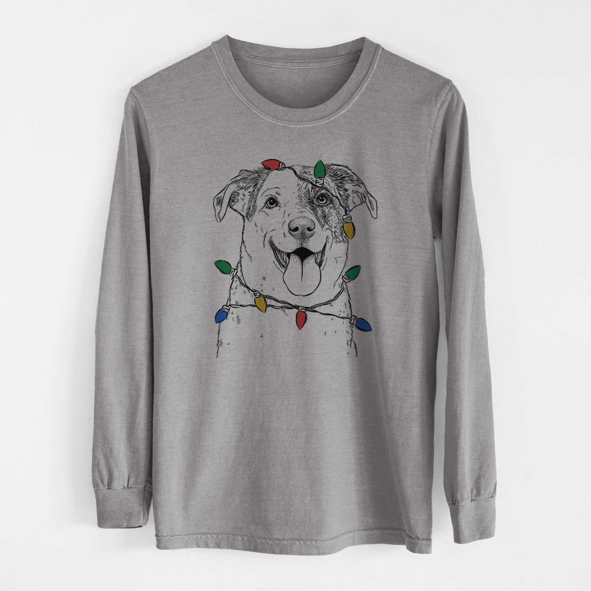 Christmas Lights Archer the Shepherd Mix - Heavyweight 100% Cotton Long Sleeve