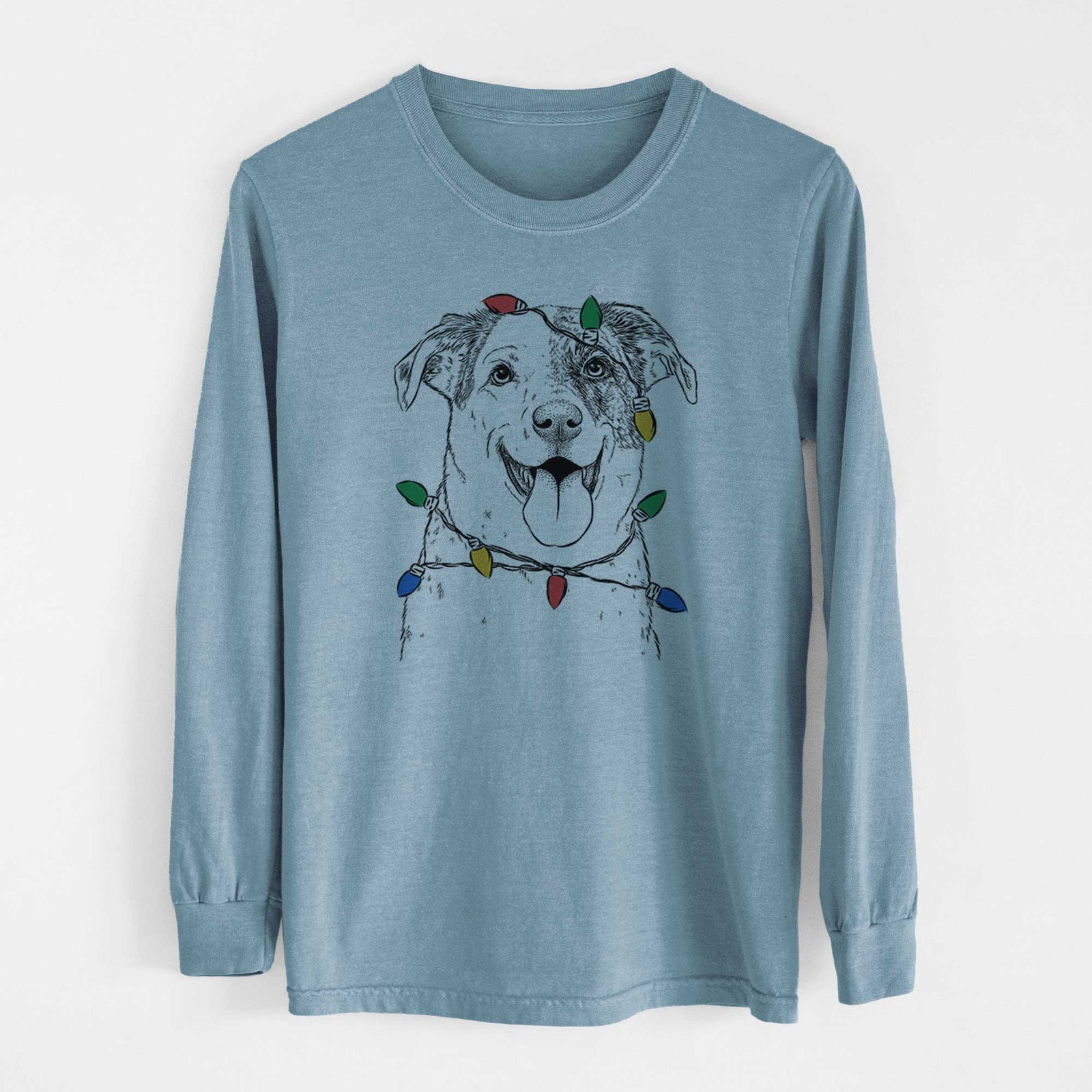 Christmas Lights Archer the Shepherd Mix - Heavyweight 100% Cotton Long Sleeve
