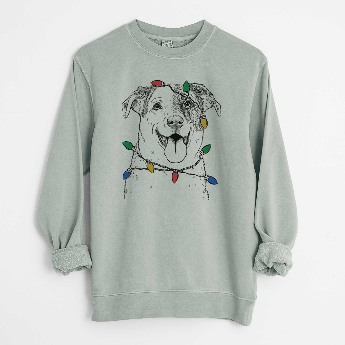 Christmas Lights Archer the Shepherd Mix - Unisex Pigment Dyed Crew Sweatshirt