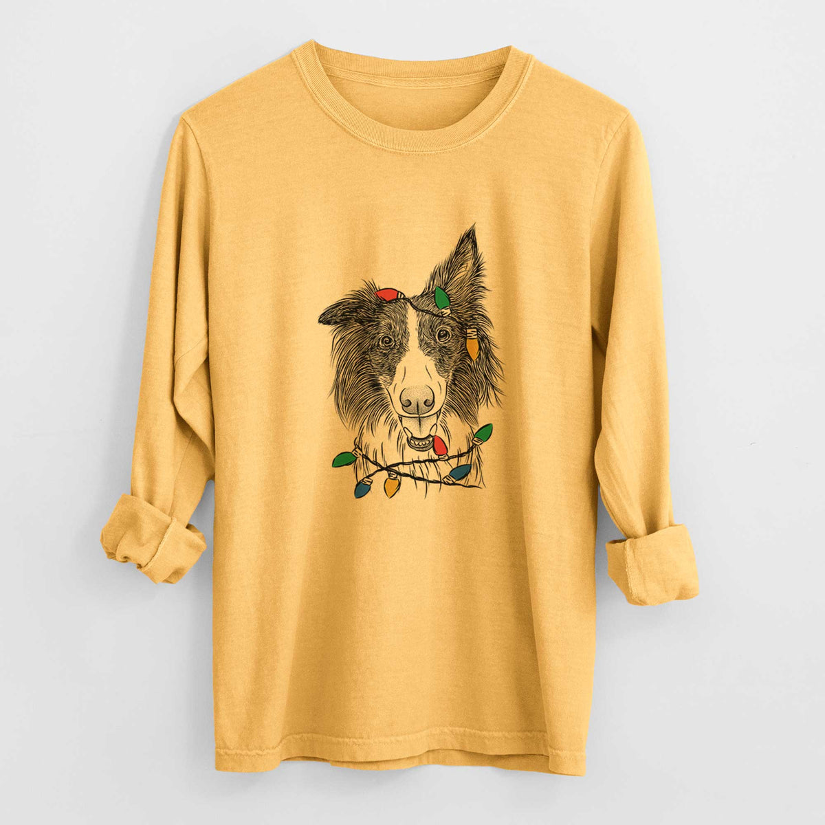 Christmas Lights Archie the Silken Windhound - Heavyweight 100% Cotton Long Sleeve