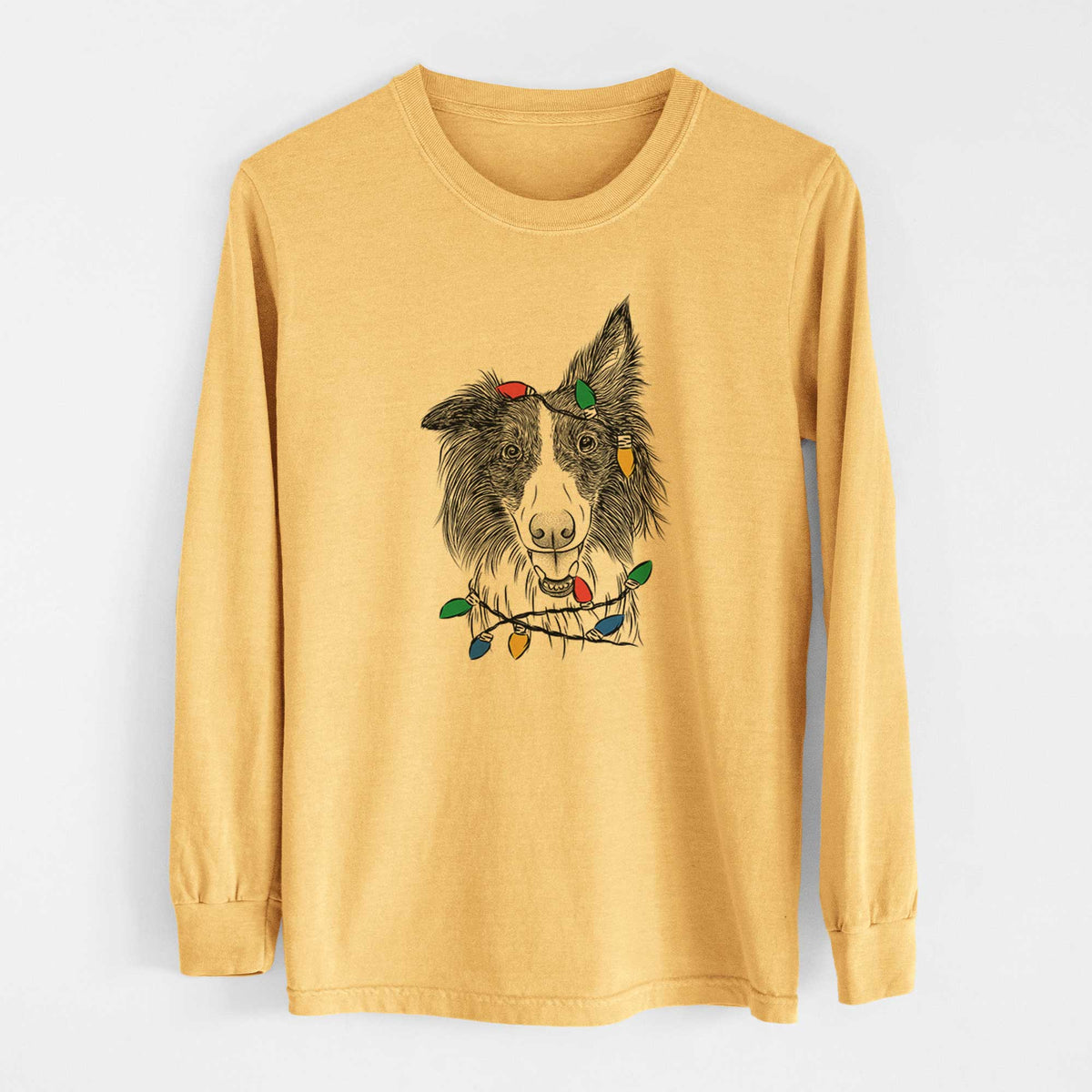 Christmas Lights Archie the Silken Windhound - Heavyweight 100% Cotton Long Sleeve