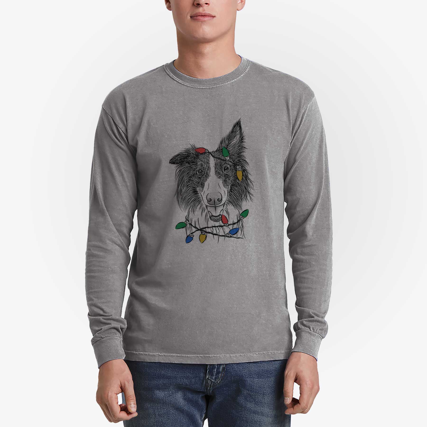 Christmas Lights Archie the Silken Windhound - Heavyweight 100% Cotton Long Sleeve