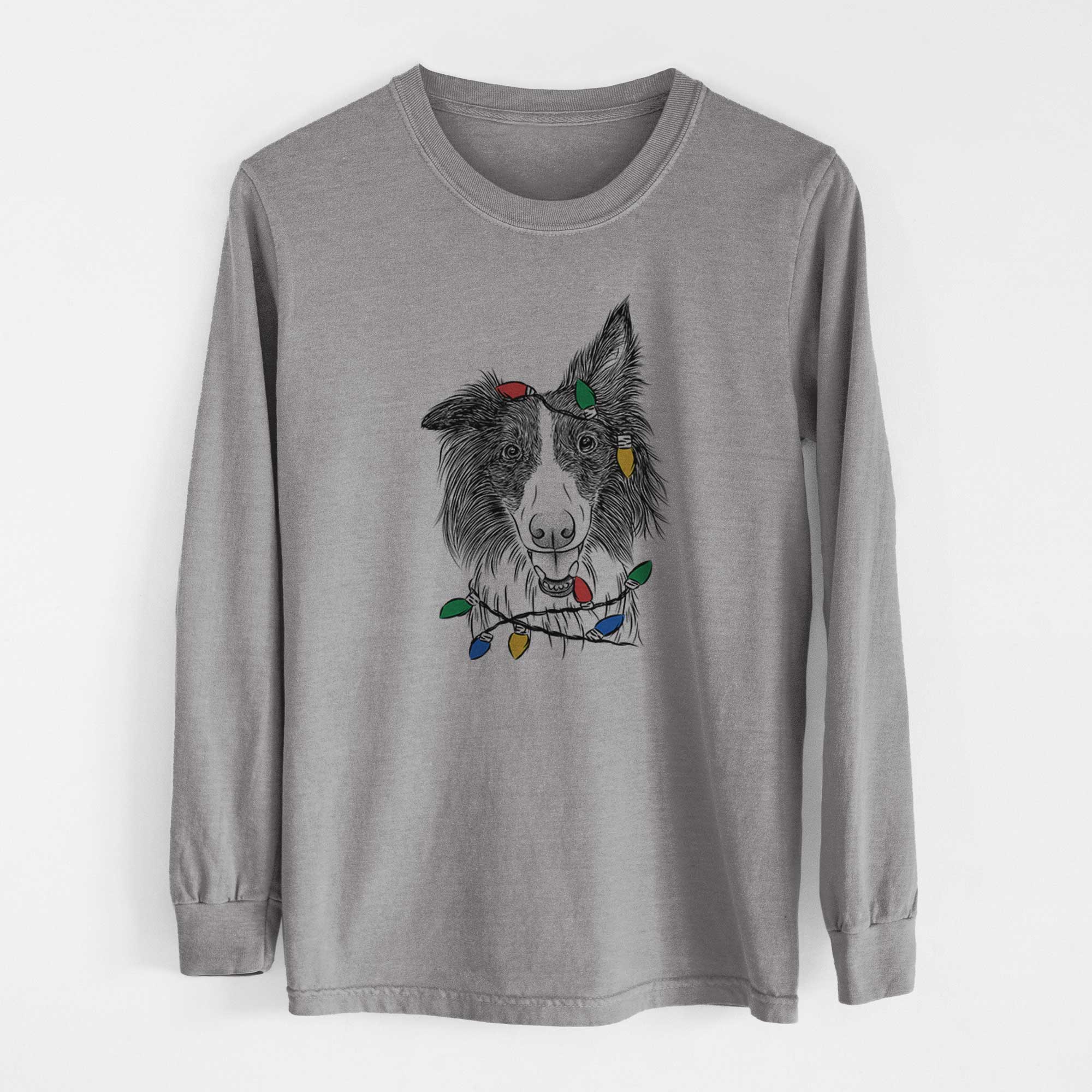 Christmas Lights Archie the Silken Windhound - Heavyweight 100% Cotton Long Sleeve