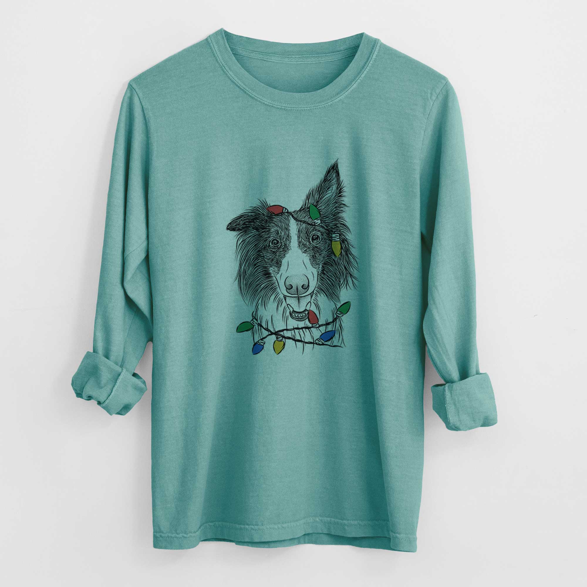 Christmas Lights Archie the Silken Windhound - Heavyweight 100% Cotton Long Sleeve