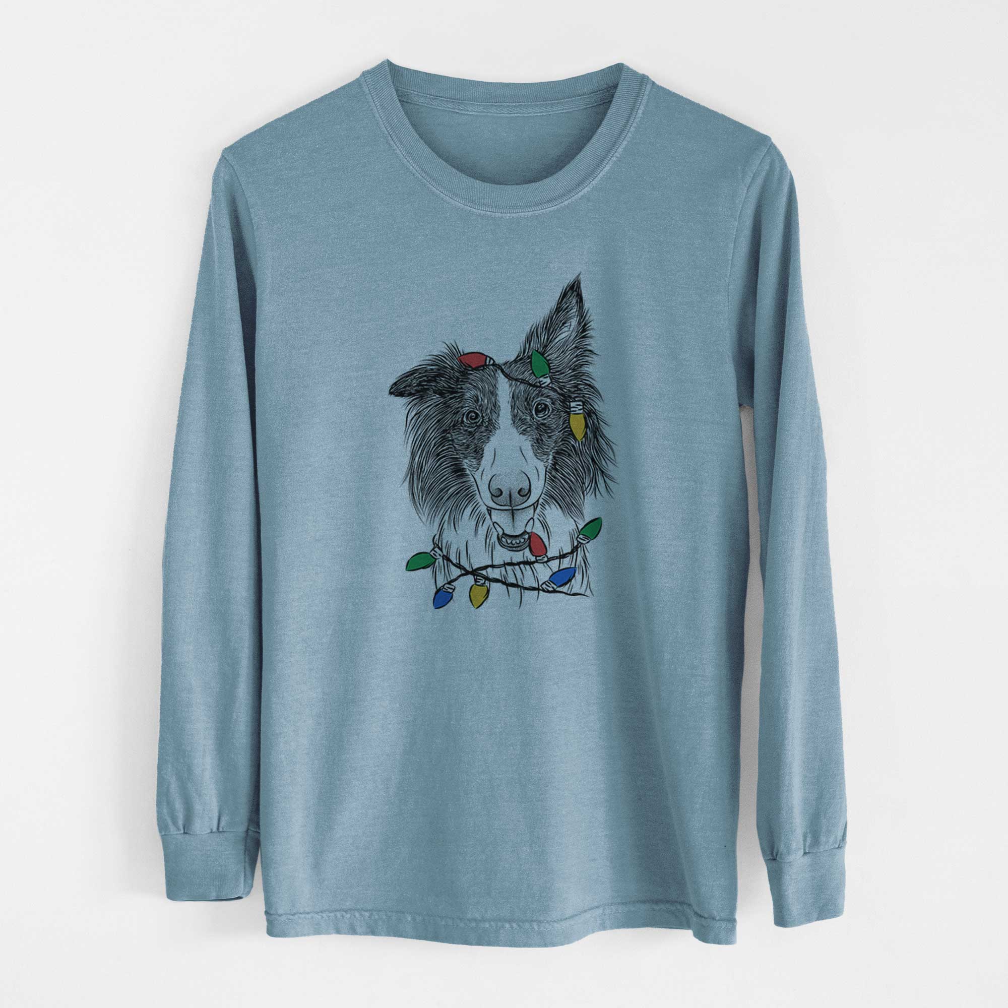 Christmas Lights Archie the Silken Windhound - Heavyweight 100% Cotton Long Sleeve