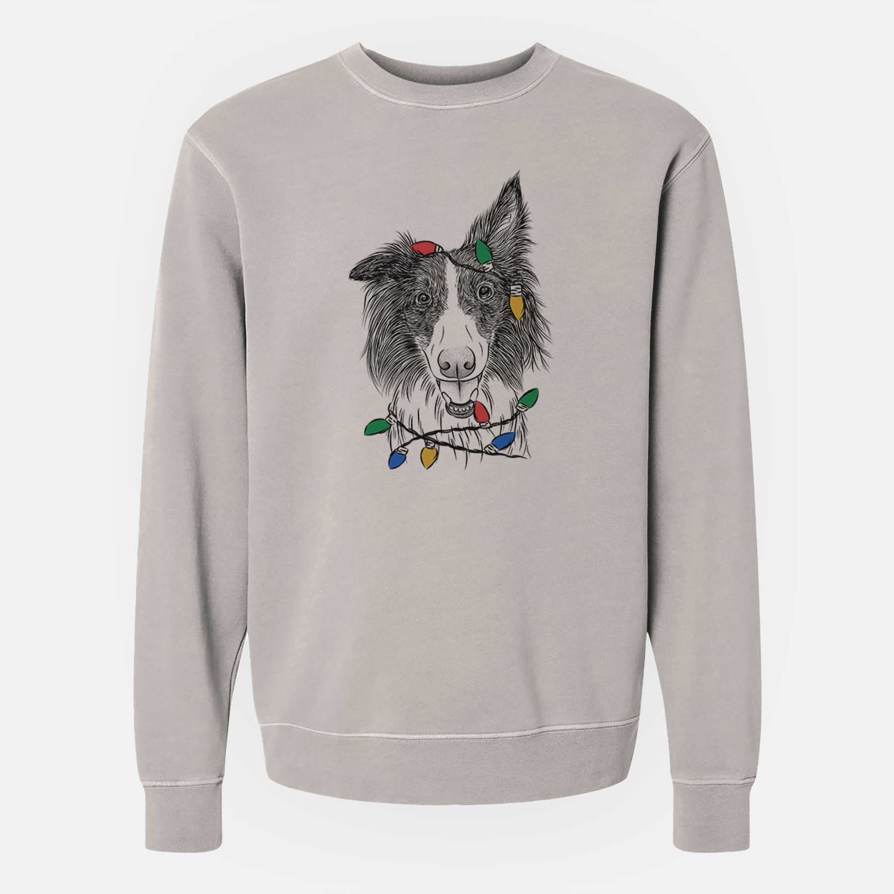 Christmas Lights Archie the Silken Windhound - Unisex Pigment Dyed Crew Sweatshirt