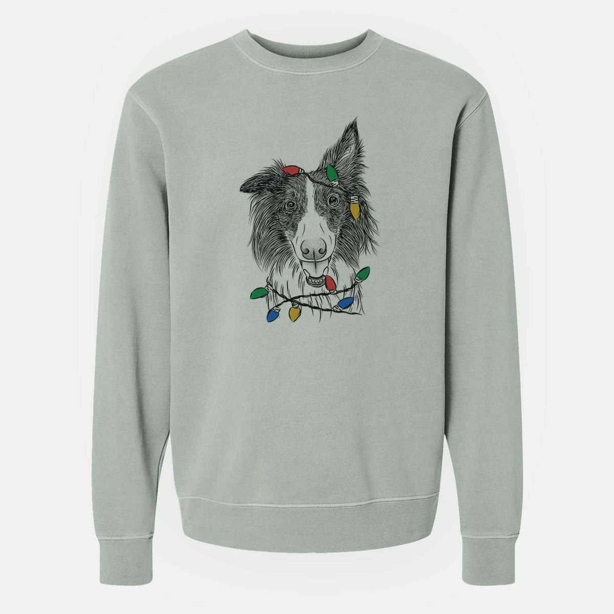 Christmas Lights Archie the Silken Windhound - Unisex Pigment Dyed Crew Sweatshirt