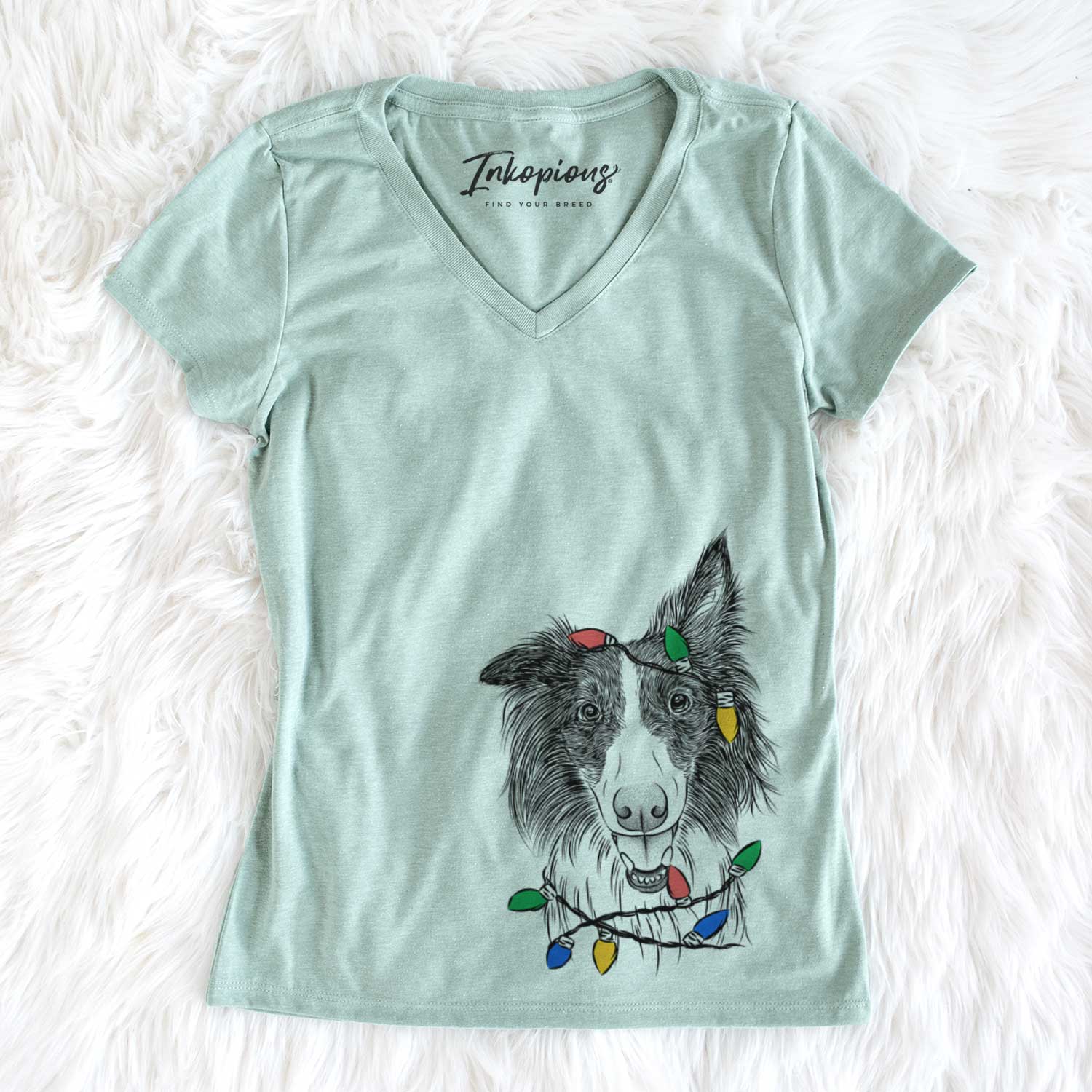 Christmas Lights Archie the Silken Windhound - Women's V-neck Shirt