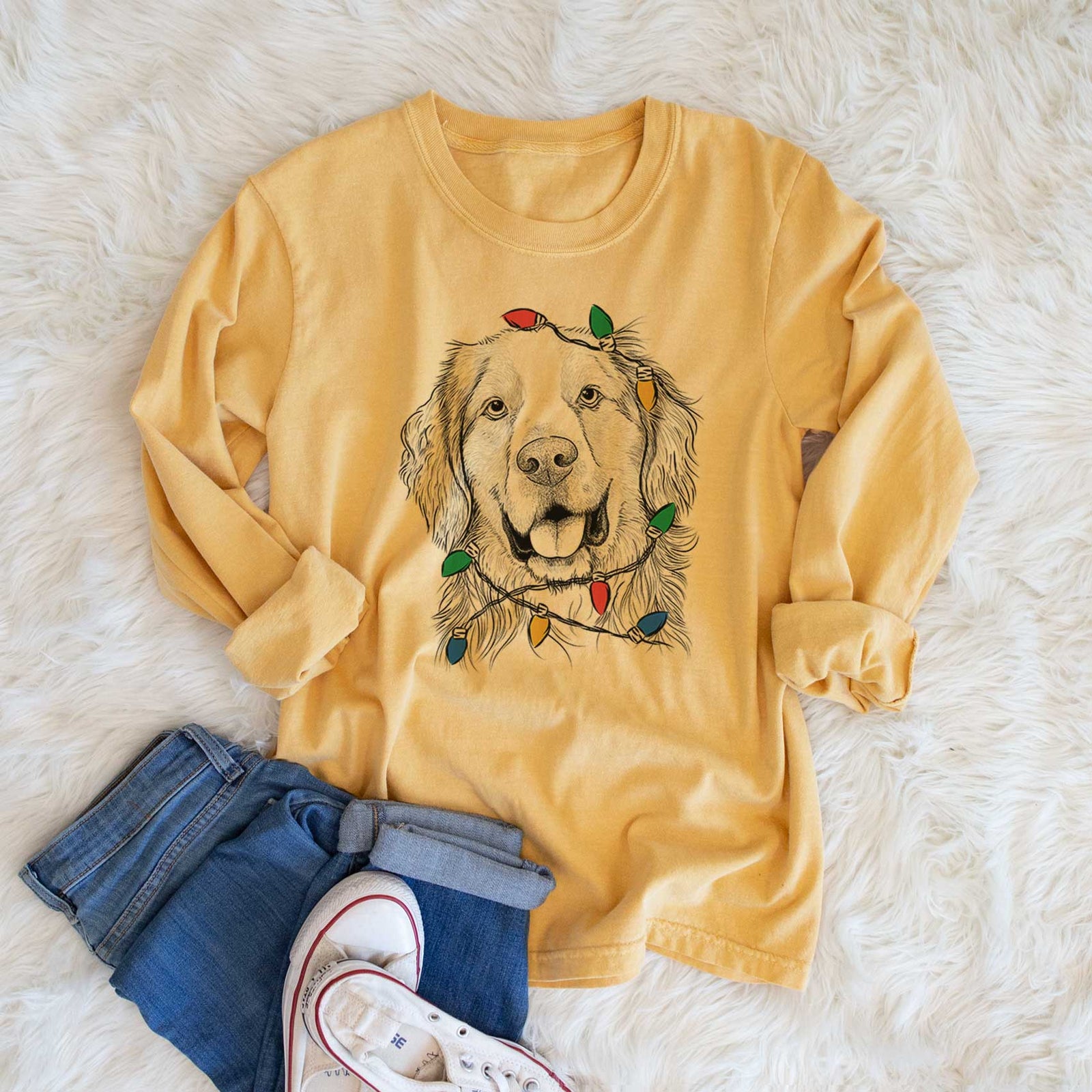 Christmas Lights Archie Benjamin the Mixed Breed - Heavyweight 100% Cotton Long Sleeve