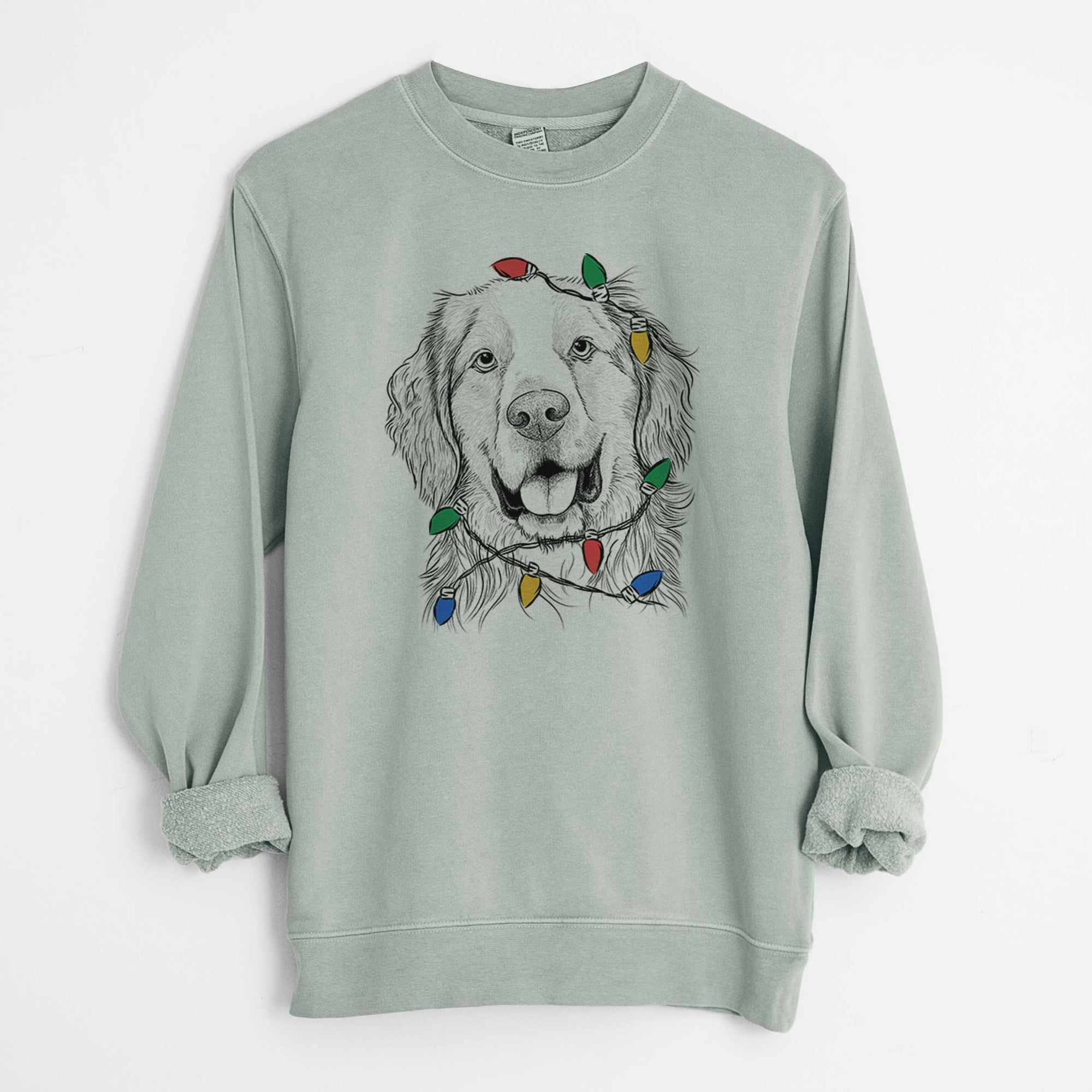 Christmas Lights Archie Benjamin the Mixed Breed - Unisex Pigment Dyed Crew Sweatshirt