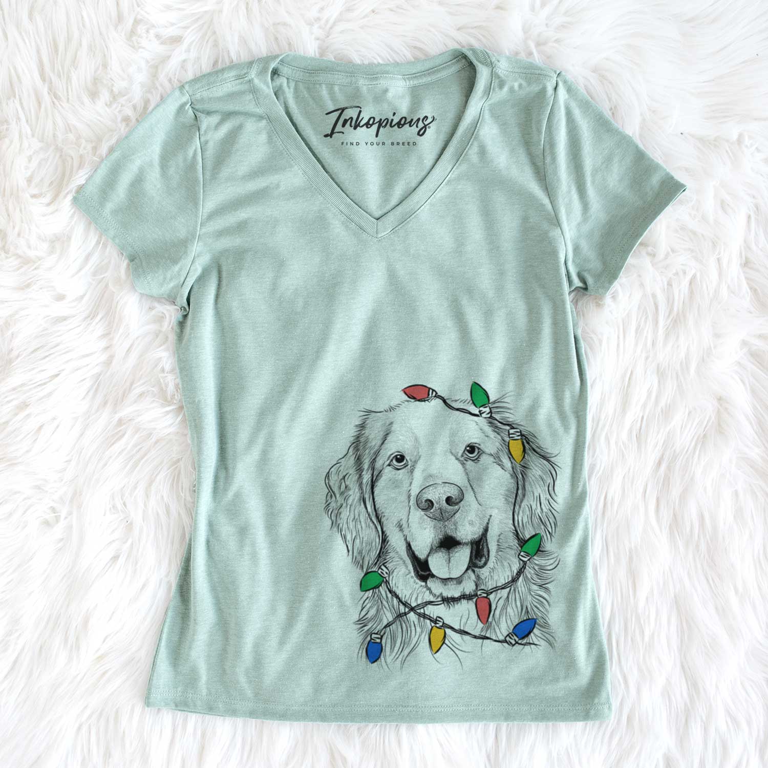 Christmas Lights Archie Benjamin the Mixed Breed - Women's V-neck Shirt