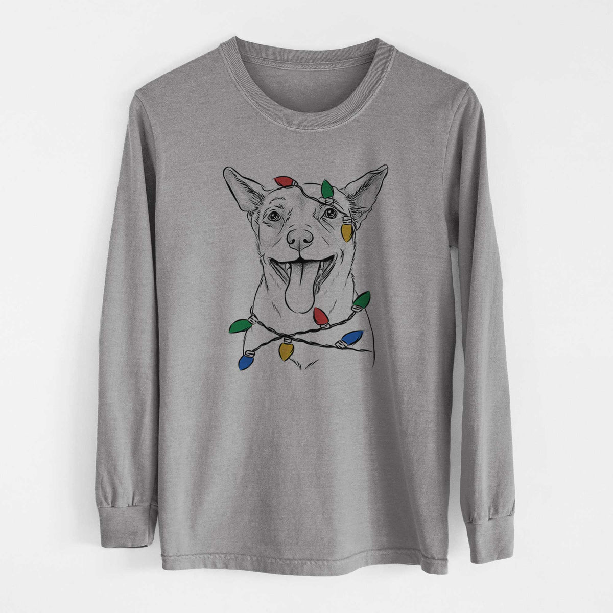 Christmas Lights Archie the Chihuahua Mix - Heavyweight 100% Cotton Long Sleeve