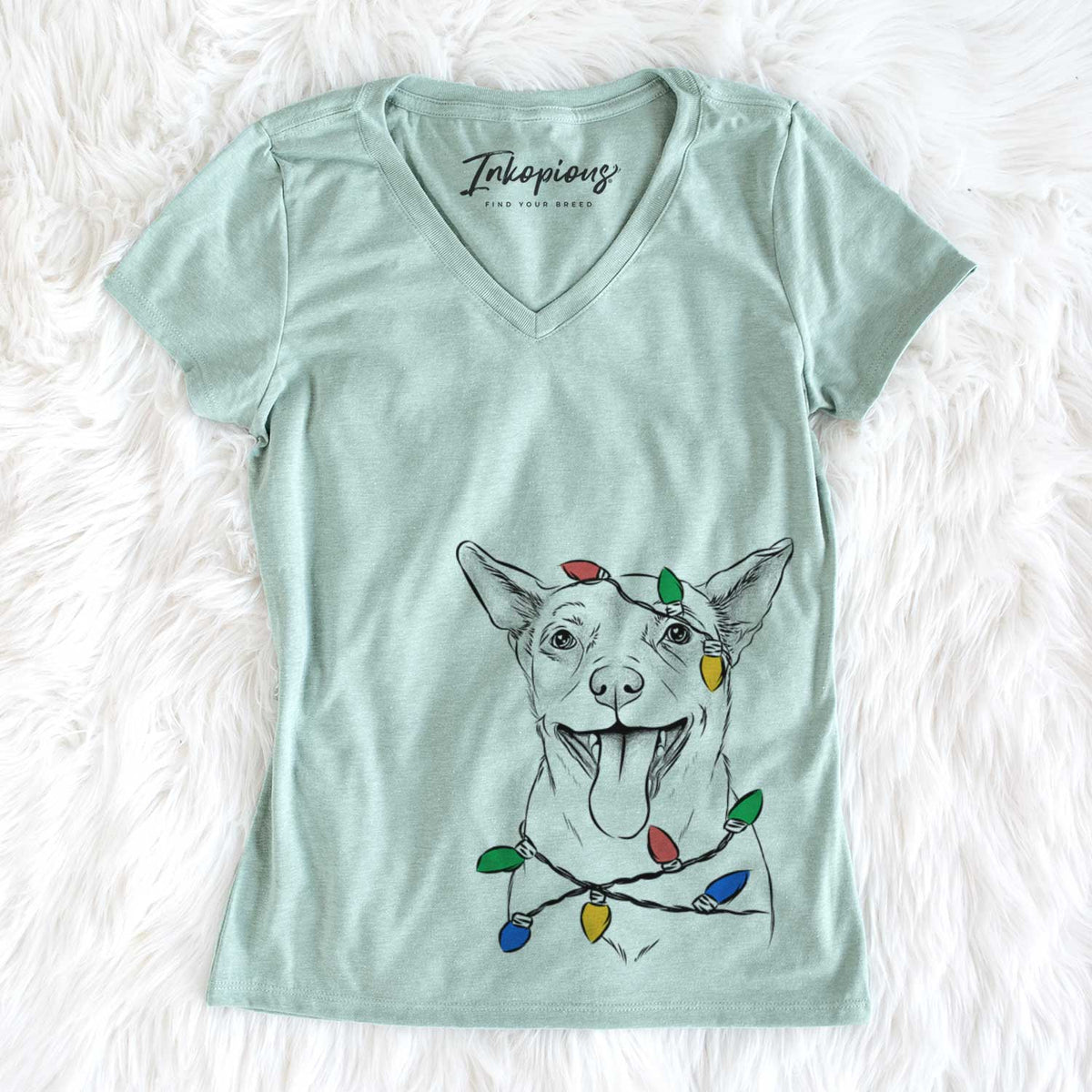 Christmas Lights Archie the Chihuahua Mix - Women&#39;s V-neck Shirt