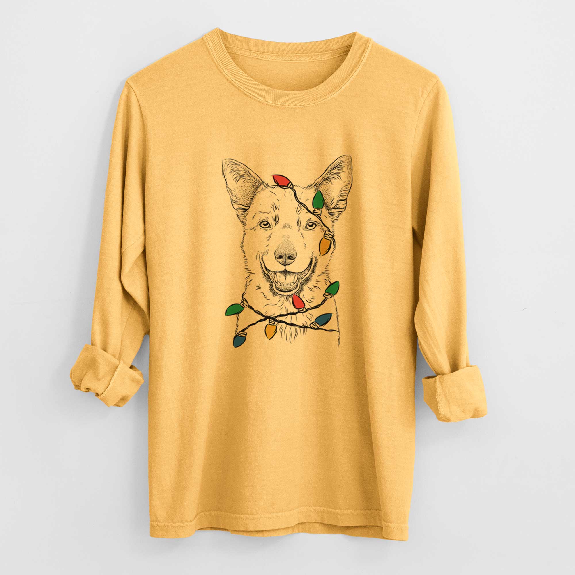 Christmas Lights Arden the Australian Kelpie - Heavyweight 100% Cotton Long Sleeve