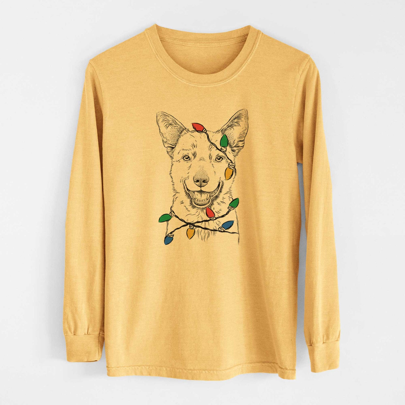 Christmas Lights Arden the Australian Kelpie - Heavyweight 100% Cotton Long Sleeve