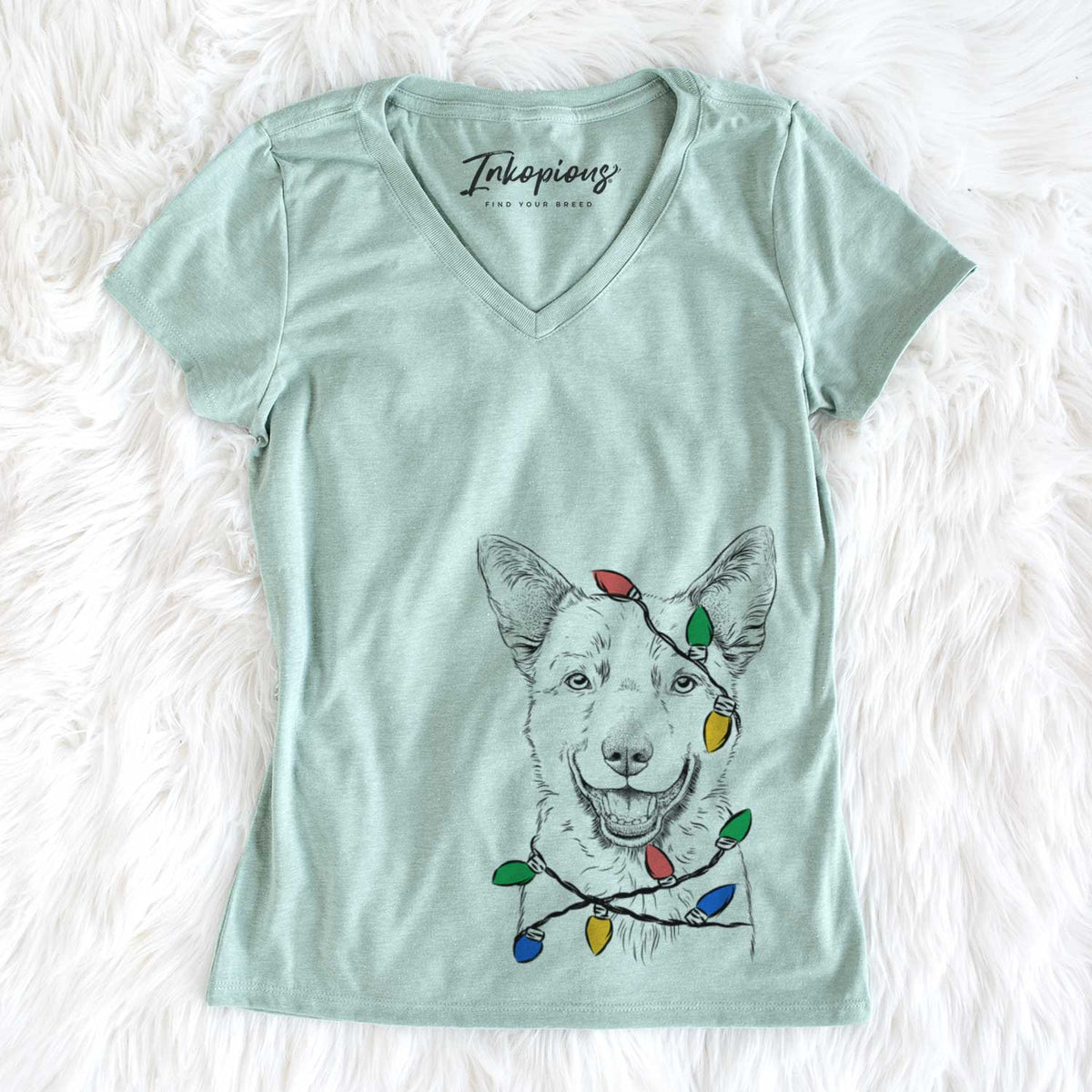 Christmas Lights Arden the Australian Kelpie - Women&#39;s V-neck Shirt