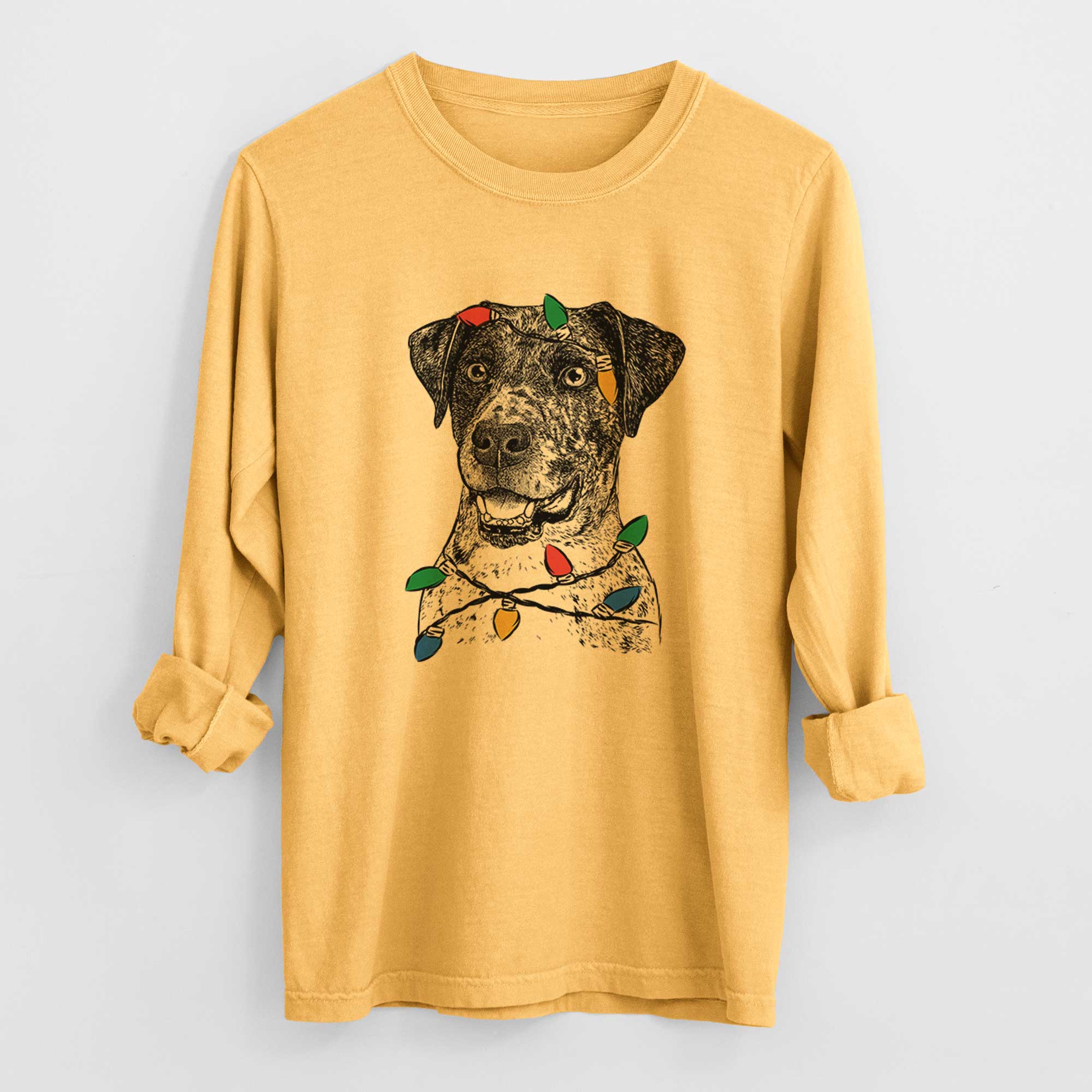 Christmas Lights Argos the Catahoula - Heavyweight 100% Cotton Long Sleeve