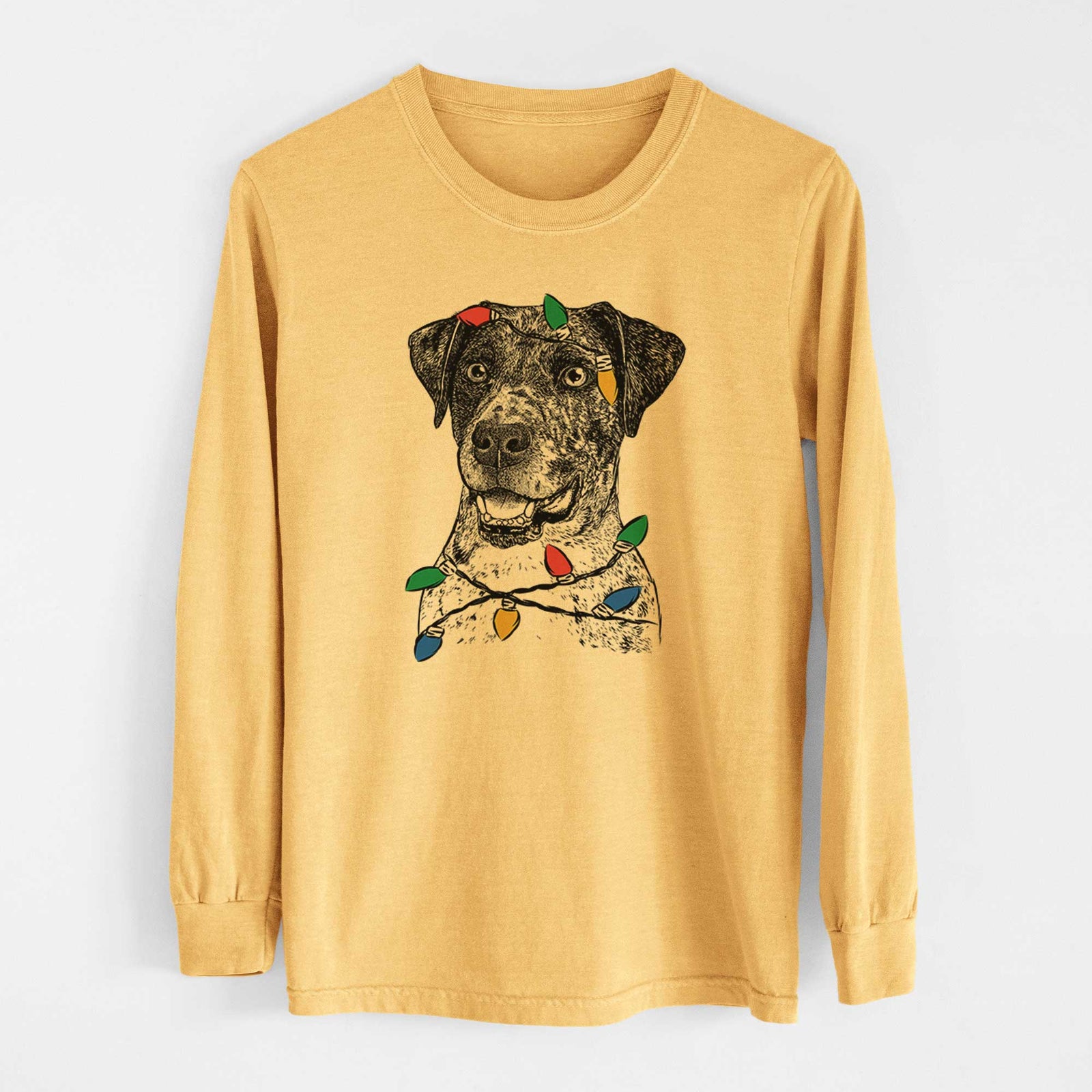 Christmas Lights Argos the Catahoula - Heavyweight 100% Cotton Long Sleeve