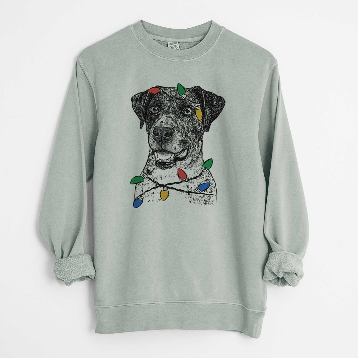Christmas Lights Argos the Catahoula - Unisex Pigment Dyed Crew Sweatshirt