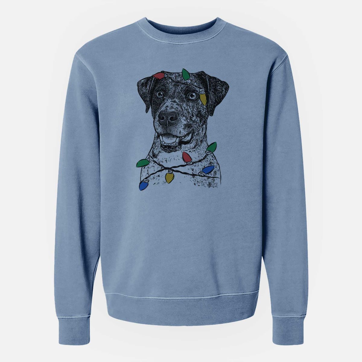 Christmas Lights Argos the Catahoula - Unisex Pigment Dyed Crew Sweatshirt