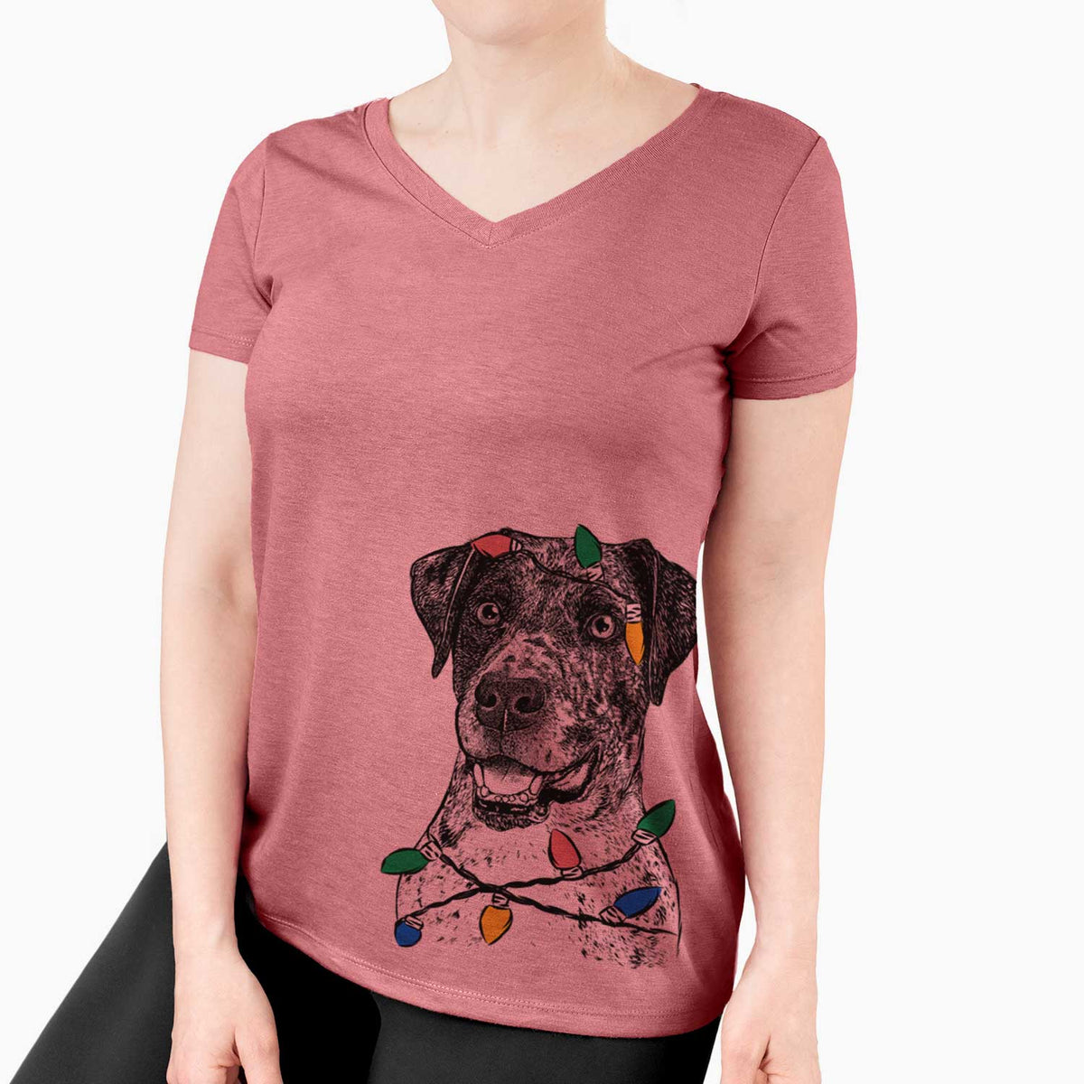 Christmas Lights Argos the Catahoula - Women's V-neck Shirt