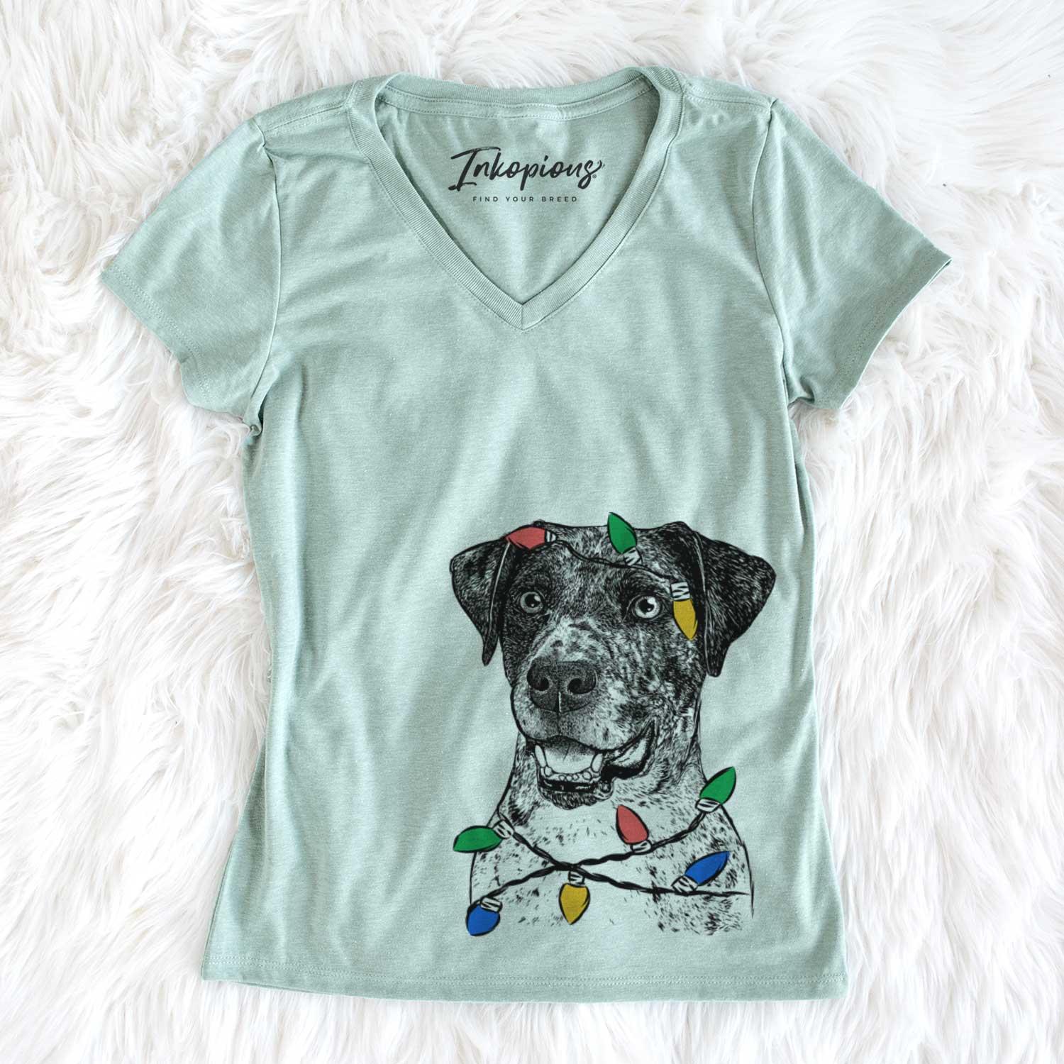 Christmas Lights Argos the Catahoula - Women's V-neck Shirt