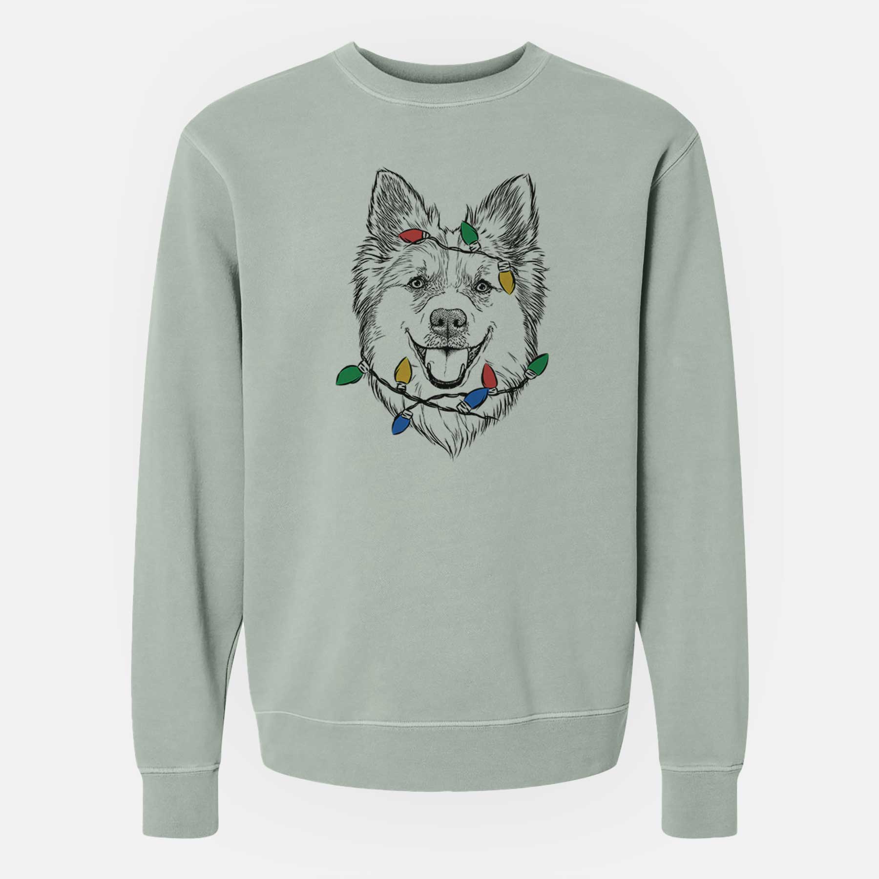 Christmas Lights Ari the Icelandic Sheepdog - Unisex Pigment Dyed Crew Sweatshirt