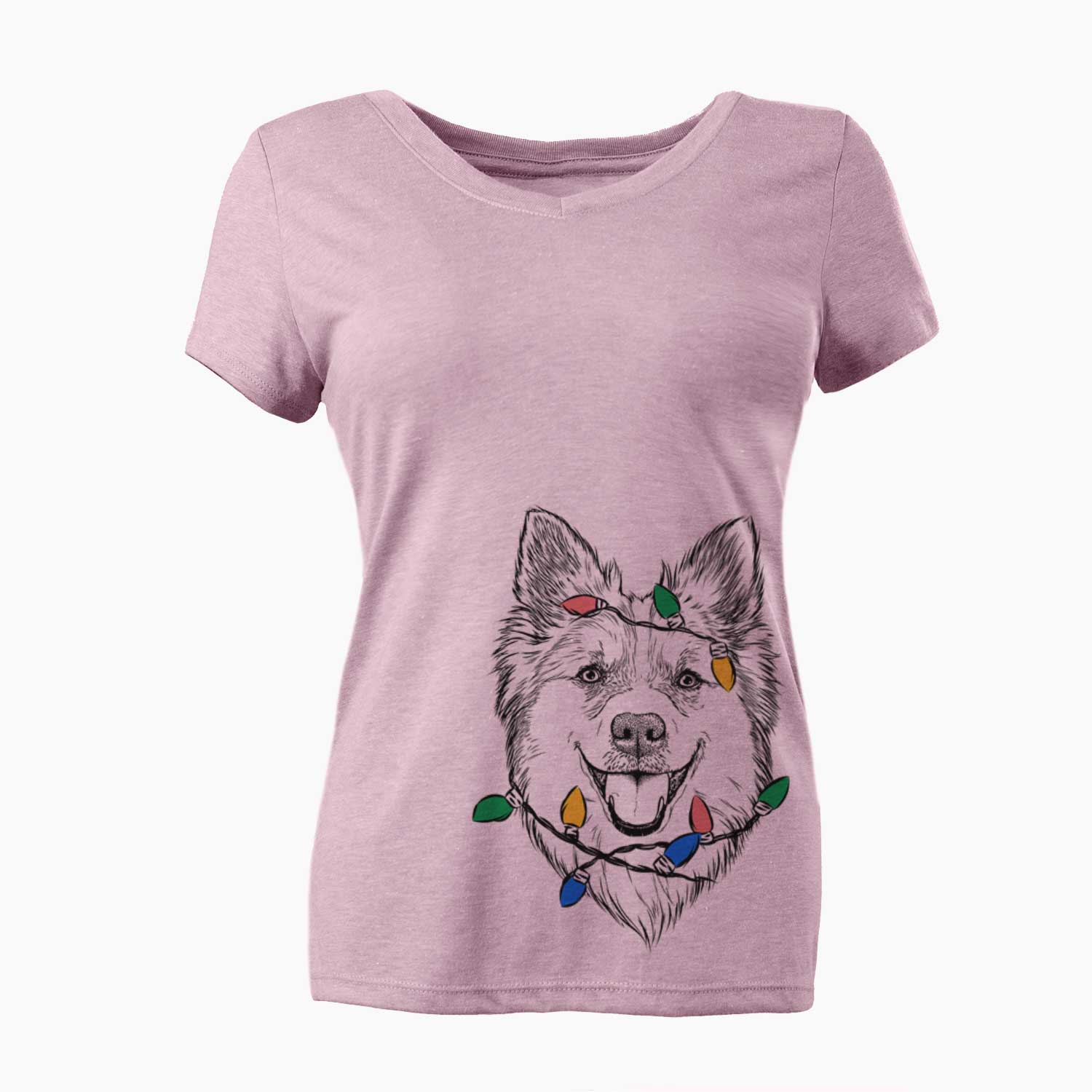 Christmas Lights Ari the Icelandic Sheepdog - Women's V-neck Shirt