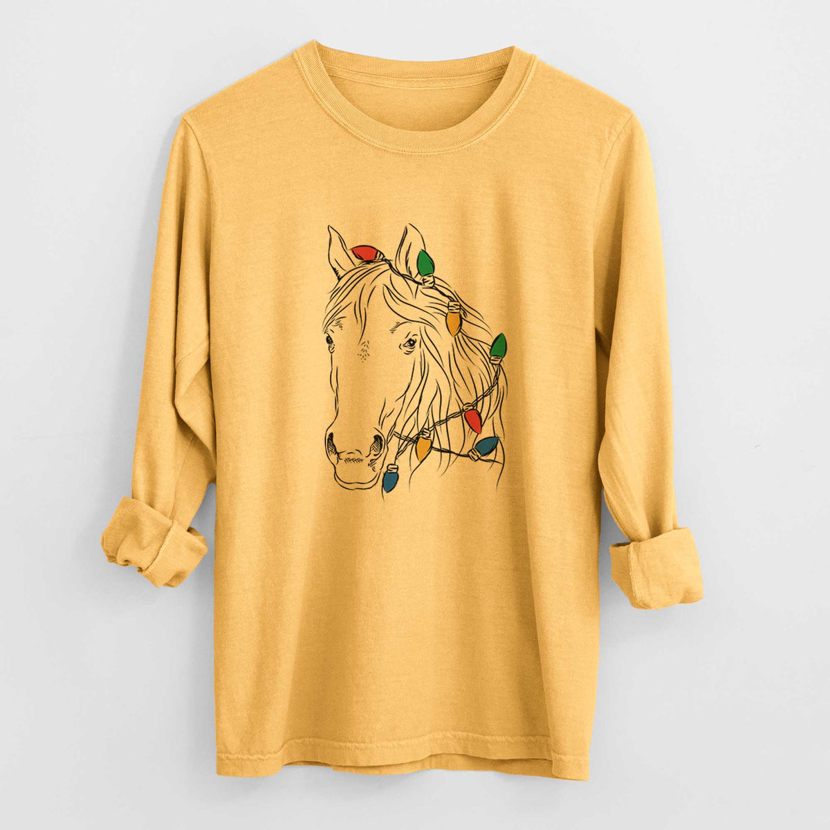 Christmas Lights Aria the Horse - Heavyweight 100% Cotton Long Sleeve