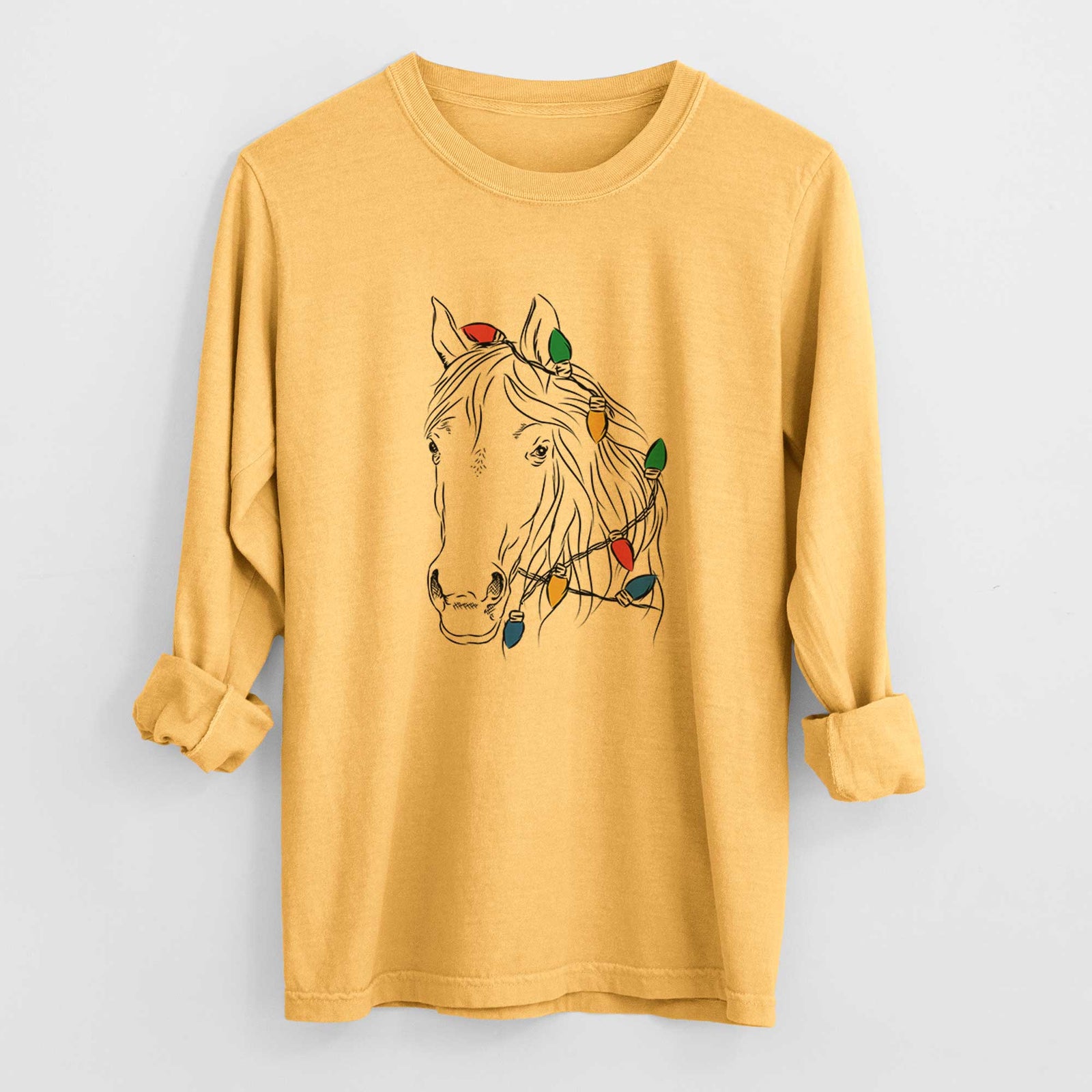 Christmas Lights Aria the Horse - Heavyweight 100% Cotton Long Sleeve