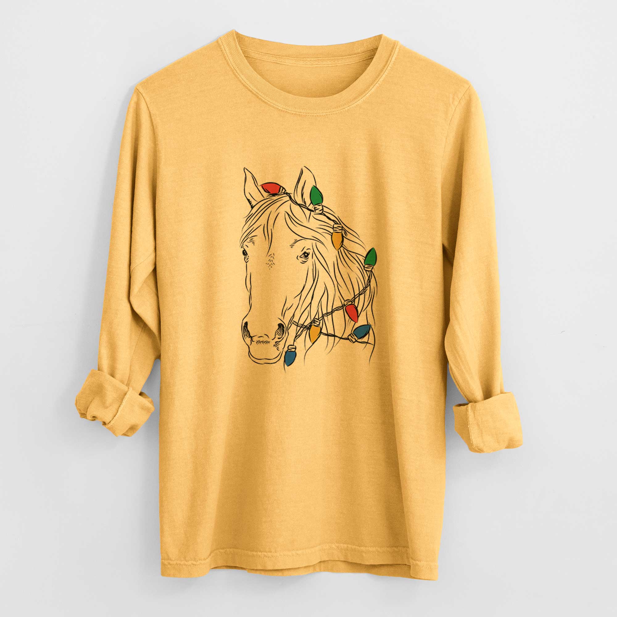Christmas Lights Aria the Horse - Heavyweight 100% Cotton Long Sleeve